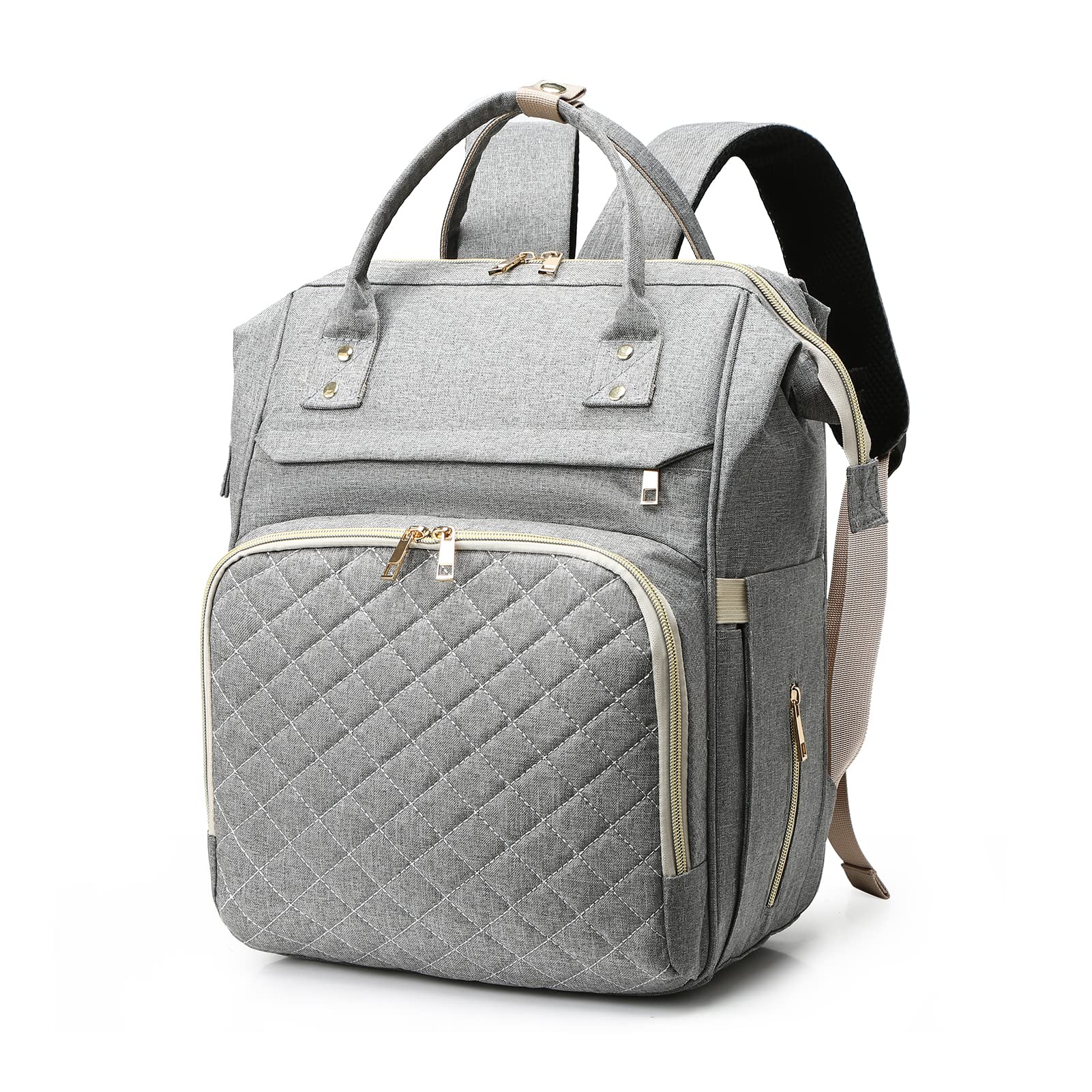 Moniss Bolsa de Fraldas Portátil Mochila de Grande Capacidade Resistente à Água para Viagem Bolsa de Enfermagem para Bebês Bolsa para Mamãe com Porta de Carregamento USB Alças para Carrinho 3 Bolsos Térmicos para Mamadeiras