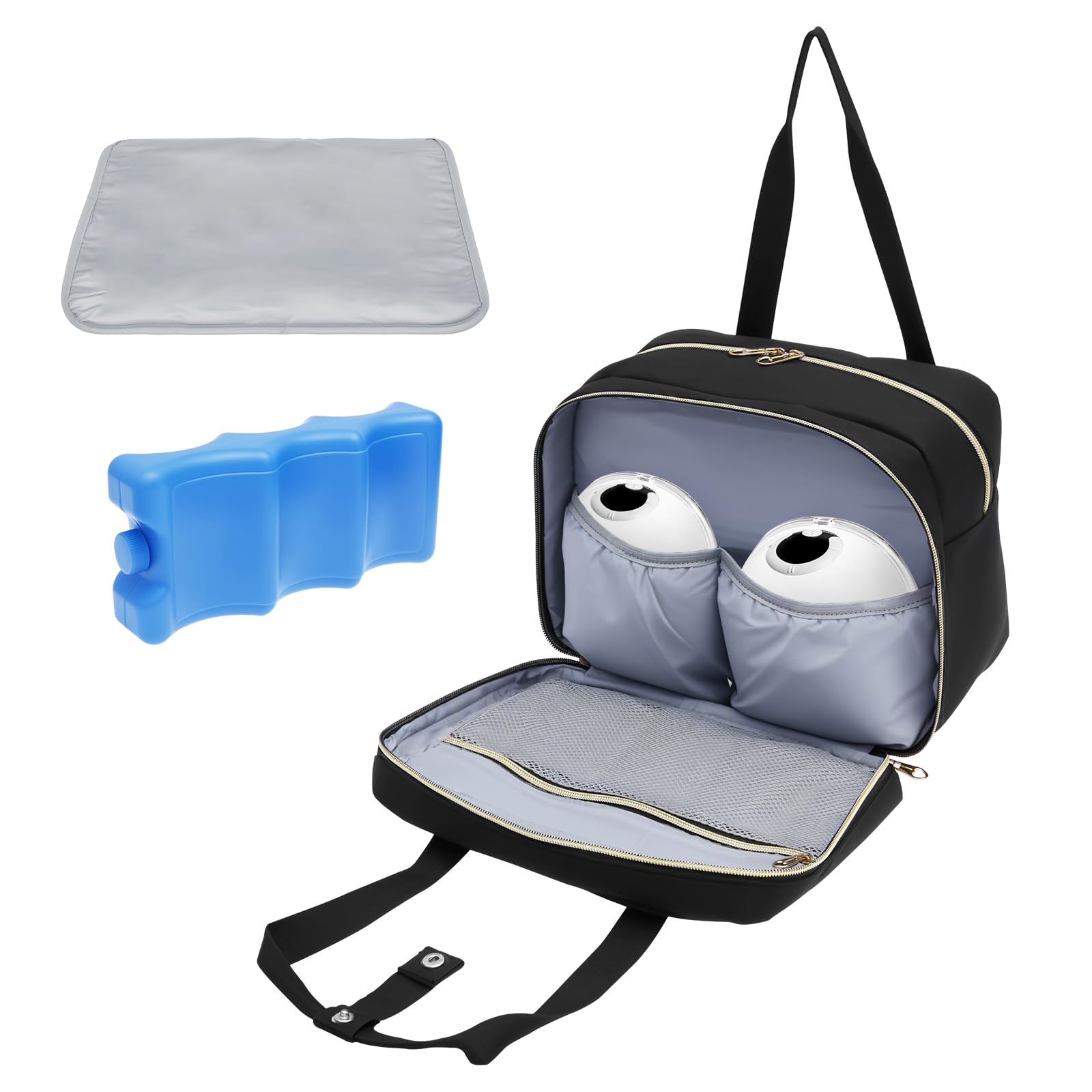 Bolsa térmica para leite materno com bolsa de gelo, bolsa térmica para mamadeira, bomba de amamentação portátil à prova de vazamento e acessórios com tapete à prova d'água para viagens, amamentação e