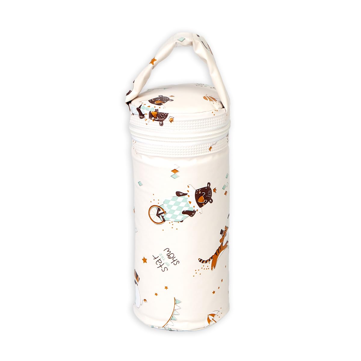 Porta Mamadeira Térmico Impermeável 1L com Alça e Zíper - Conserva Quente e Frio - Ideal para Passeio Bebê (Bege Circus)