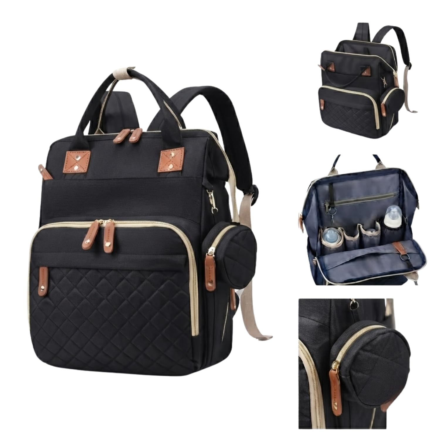 Mochila Maternidade Impermeável Grande Capacidade Porta Mamadeira | Conector USB Externo, Ganchos para Carrinho, Bolso Antifurto, Alças Acolchoadas, Grande Capacidade