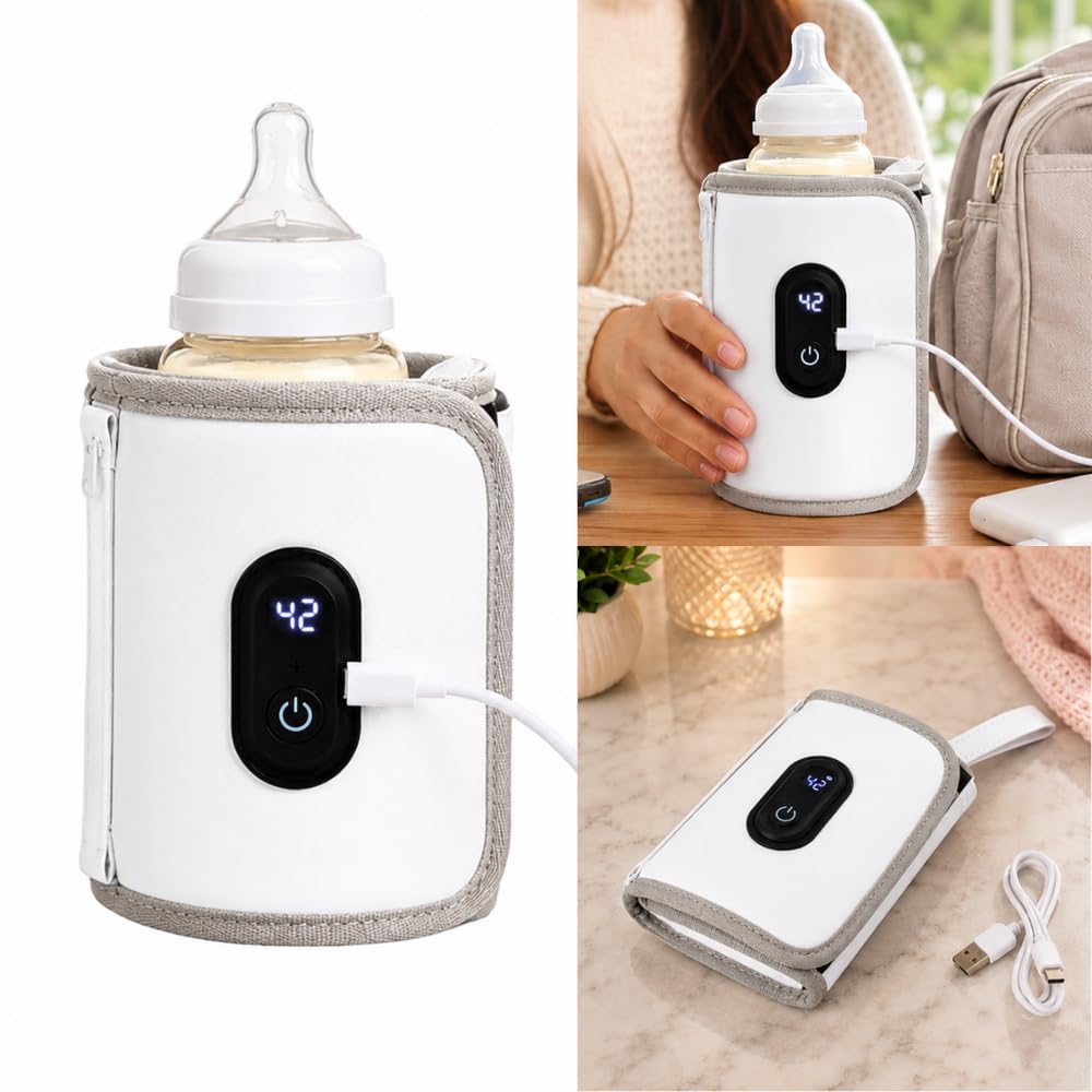ou Bolsa Aquecedora de Mamadeira Portátil USB para Casa, Viagem e Passeios, Branco