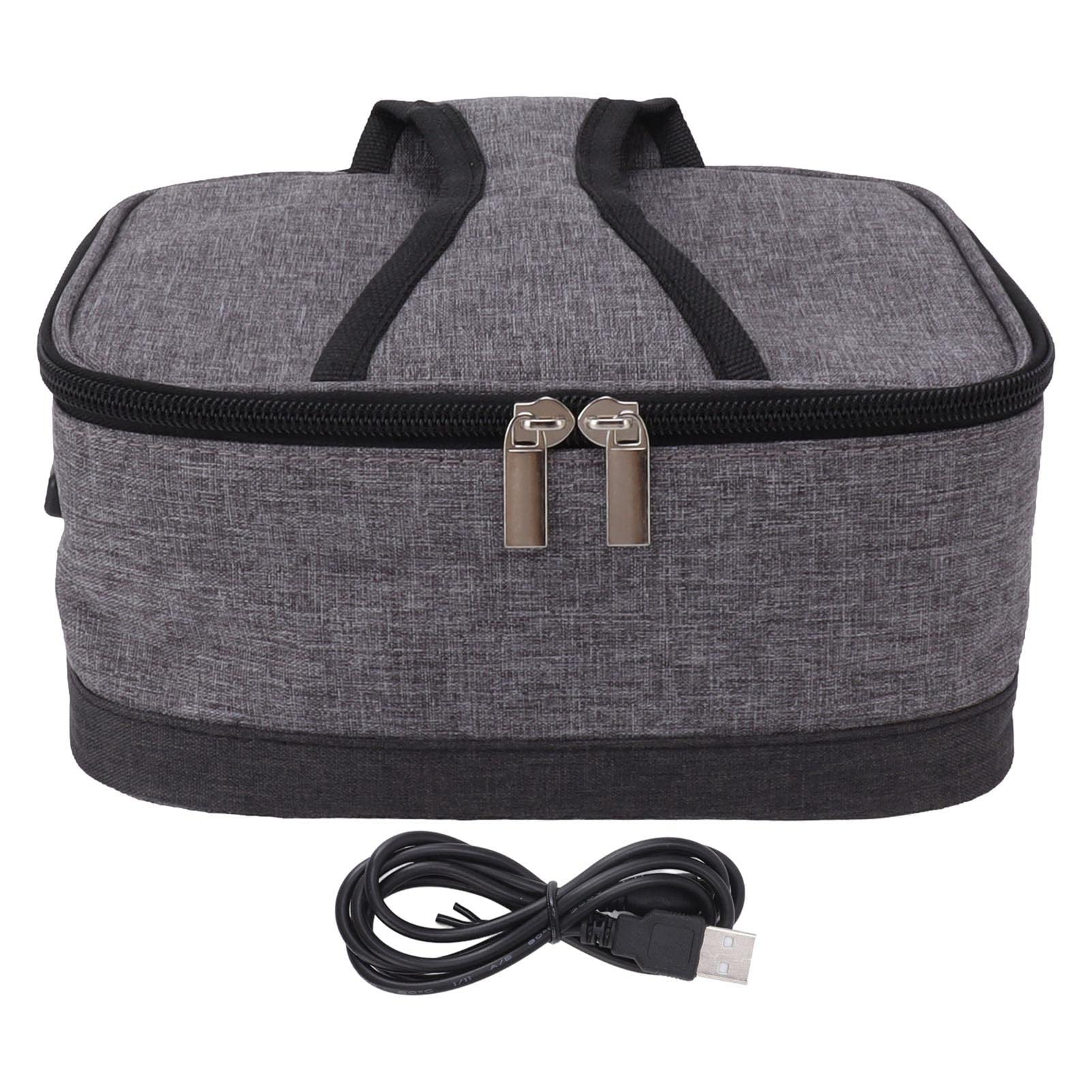 Bolsa Térmica USB 22X17X10cm Para Aquecer Alimentos, Cinza Claro | Eletroportátil, 5V, Leve, Isolamento, Mamadeira, Piquenique, Trilha, Pescaria