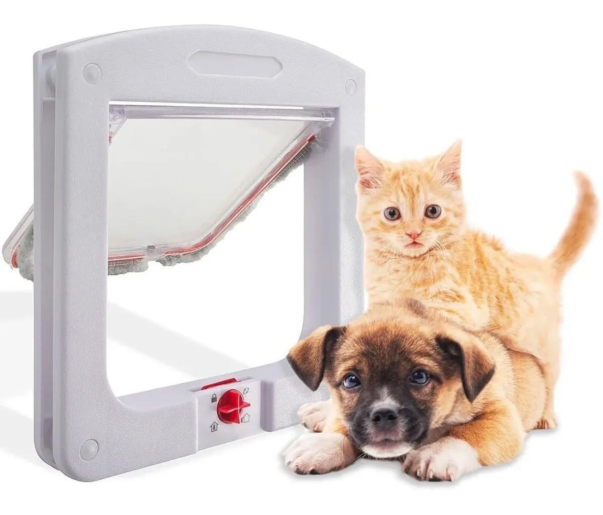 Qiilu Porta Pet com Trava 4 Modos para Gatos e Cães Pequenos Até 7kg 24x20cm – Prática em Portas e Paredes de Madeira, PVC, Vidro ou Alvenaria – Livre Acesso e Controle de Entrada e Saída