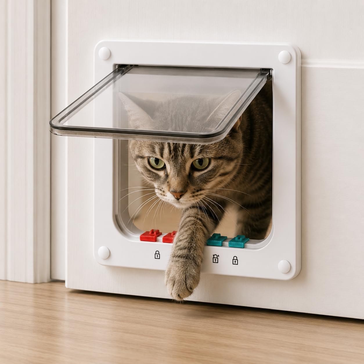 Portinha para Gatos e Cães Pequenos até 7kg com Trava 4 Funções | Passagem Pet para Portas Internas