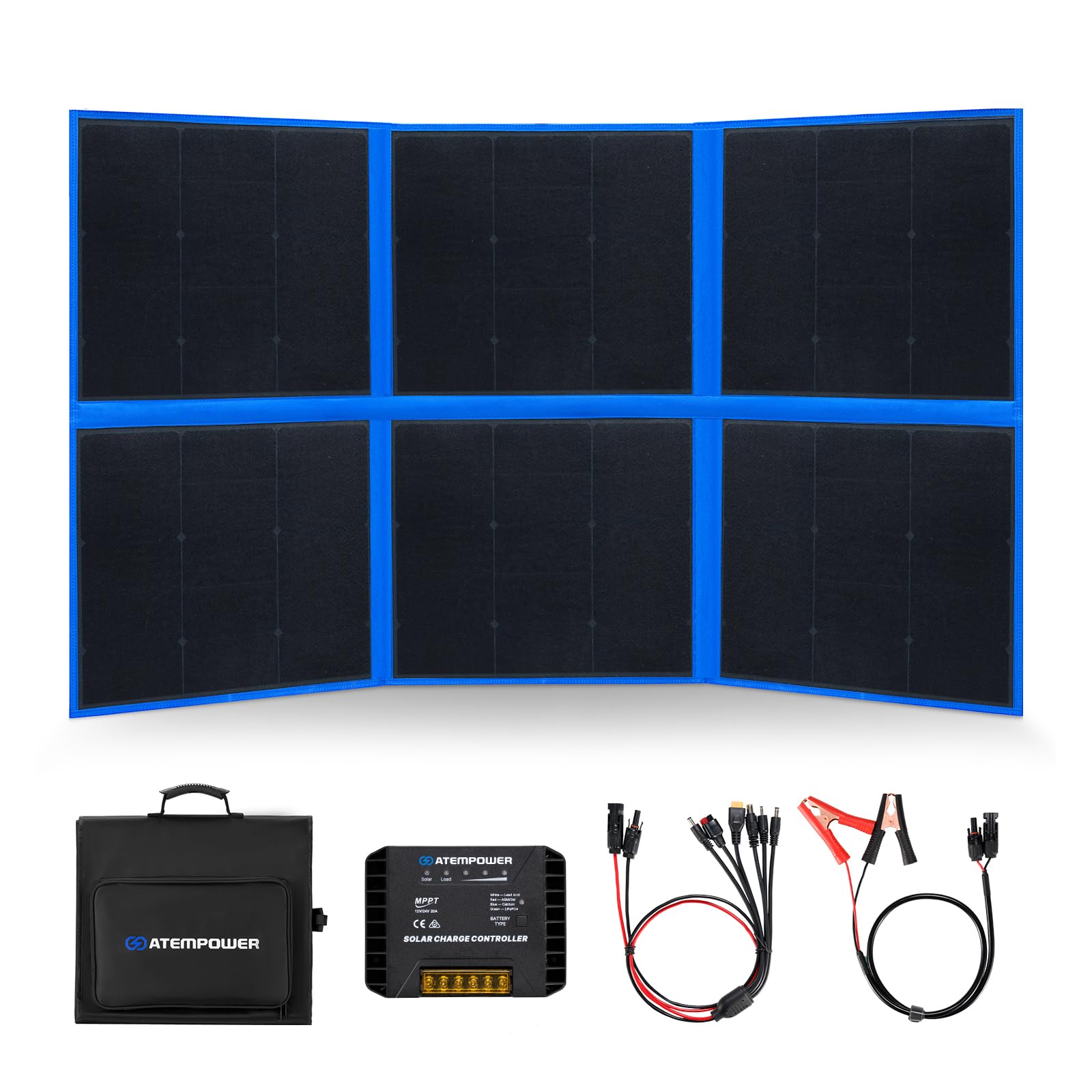 ATEM POWER Painel Solar Portátil De 300 W, Dobrável, Com Chip Hpbc, Controlador De Carregamento Mppt De 20 A, Saída Usb De 5 V Para Baterias/Estações De Energia De 12/24 V, Ideal Para Uso Externo