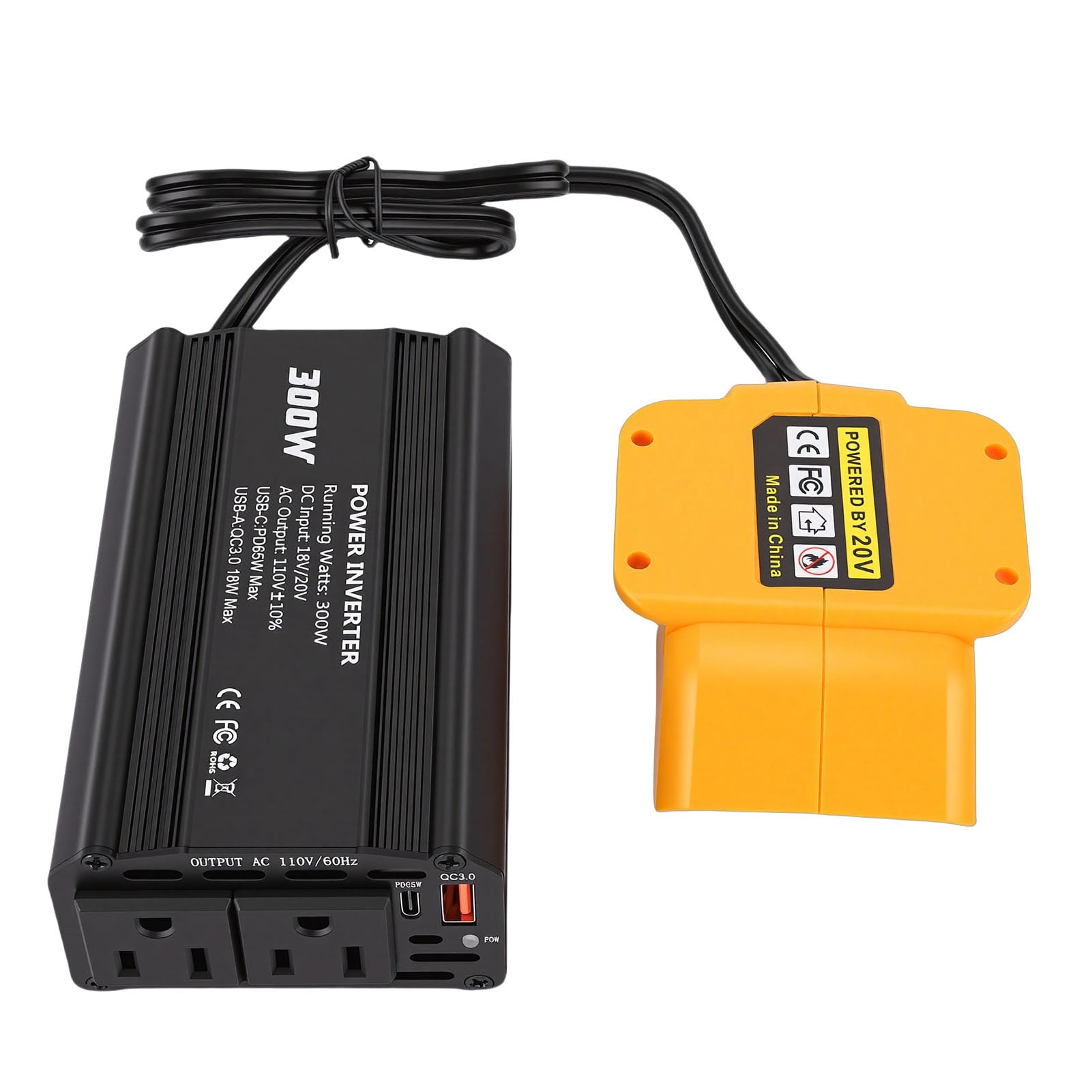 Inversor de Energia Portátil de 300 W para Uso Externo Com Carregamento Rápido para Telefones e Laptops, Cabe na Bateria