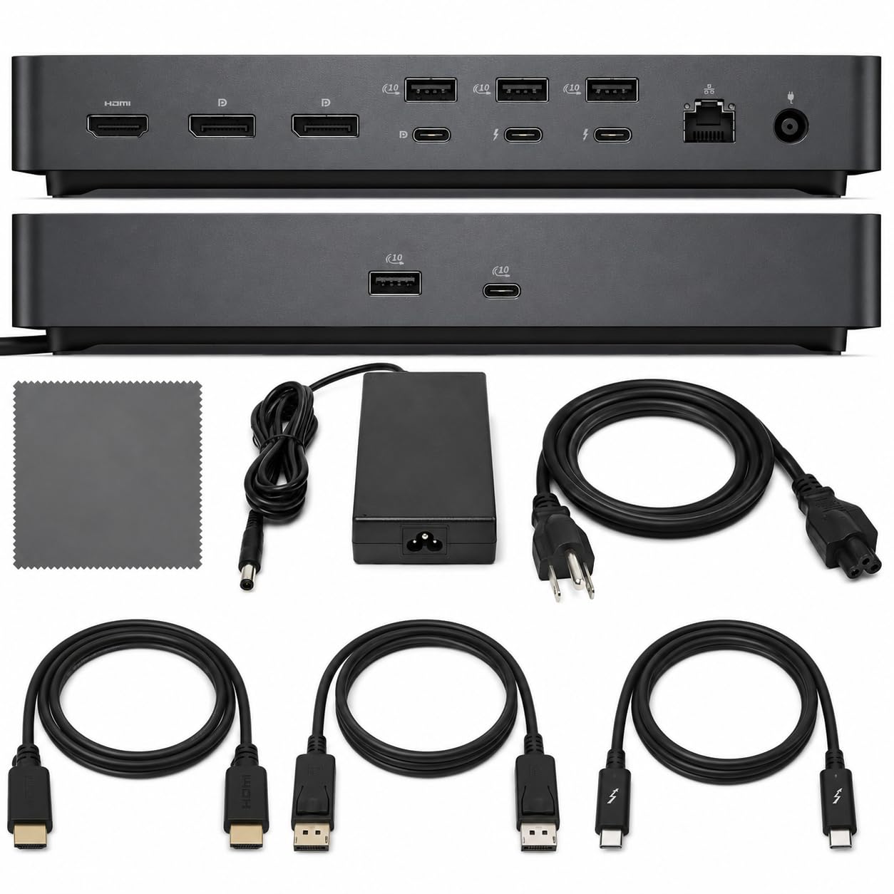 Dell Pacote Pro Thunderbolt 5 Smart Dock SD25TB5 – Estação de ancoragem USB-C de 300 W + Cabo HDMI + Cabo DisplayPort 2.1 + Pano de limpeza, suporte para vários monitores, pacote de dados e