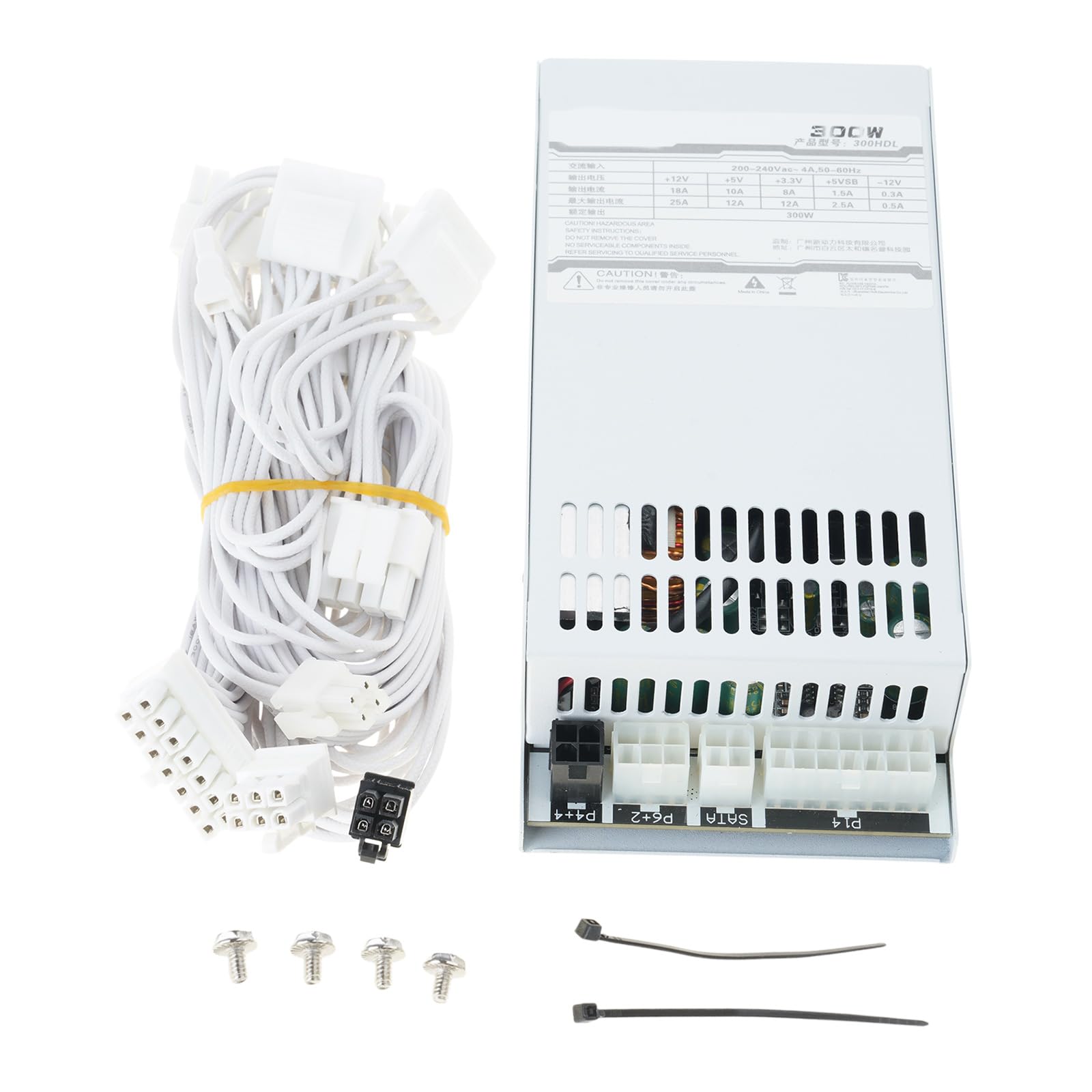Elnwnnkc Fonte de alimentação pequena de 1U de módulo completo de 300W para estações de trabalho e PCs de entretenimento doméstico branco silencioso (sem adaptador de energia) Fonte de módulo completo