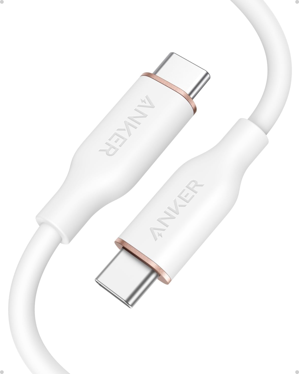 Anker PowerLine III Flow USB‑C para USB‑C, 240W Carregamento Rápido Turbo | Cabo de Silicone Antinó, para iPhone 17/16/15, Samsung, Xiaomi, Motorola, NoteBook, MacBook, iPad, Tablet (0,9 m, Branco)