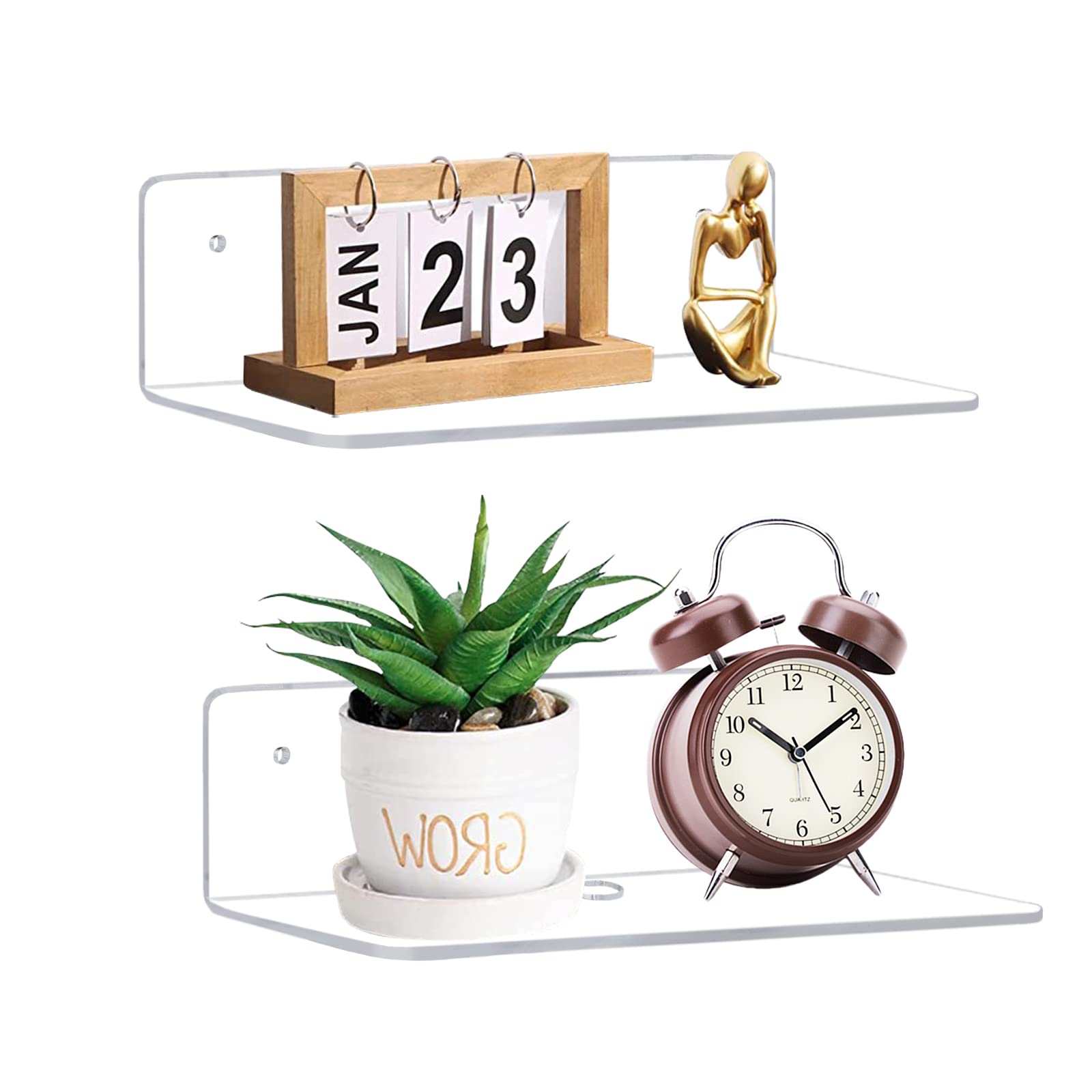 luium Prateleira flutuante de acrílico de 22 cm, sem perfuração, conjunto de 2 prateleiras flutuantes, sem danos, expande o espaço de parede para sala de estar, escritório, sala de jogos, banheiro