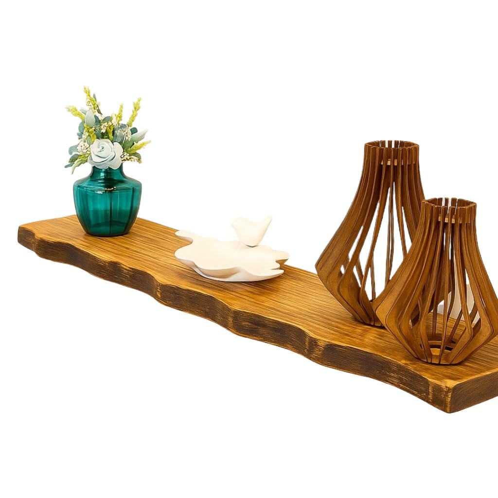 Prateleira Flutuante Madeira Rústica Borda Irregular 70 x 29 cm | Decoração Parede