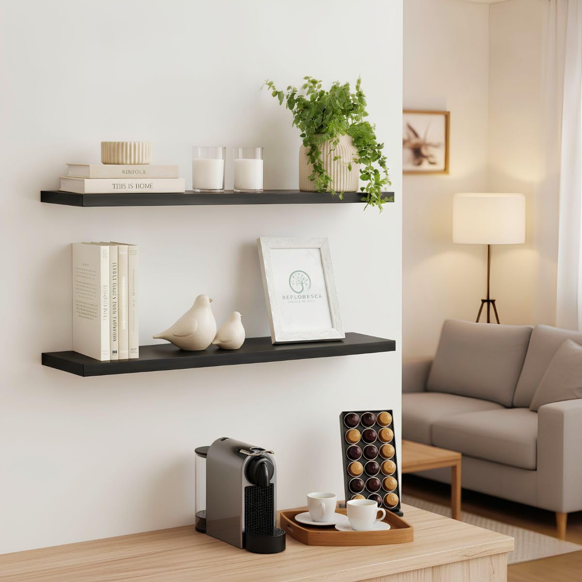 Kit com 2 Prateleiras Flutuantes Preta 60x15cm Suporte Invisível, Prateleira MDF, Prateleira Decorativa, Estante Organizador Multiuso Para Sala Quarto Cozinha Escritório - Refloresça