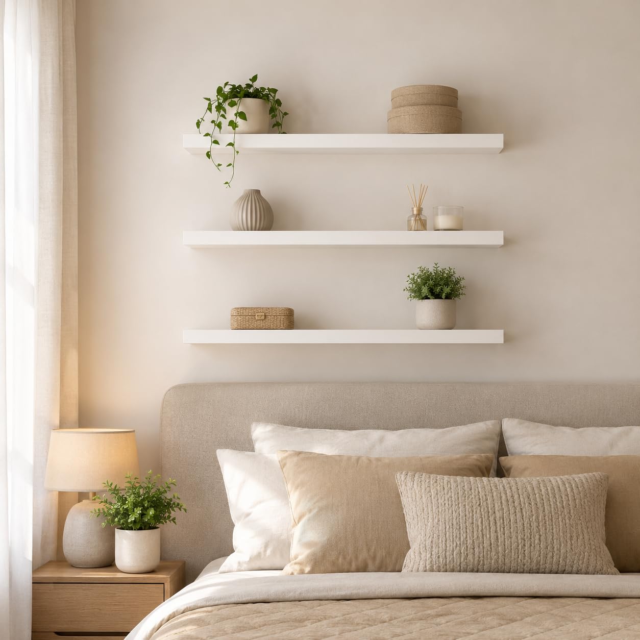 Kit 3 Prateleira 60x20 Com 18MM De Espessura Em MDF Branco Com Suporte Flutuante Invisível Elegância E Organização Para Sua Casa Ou Escritório
