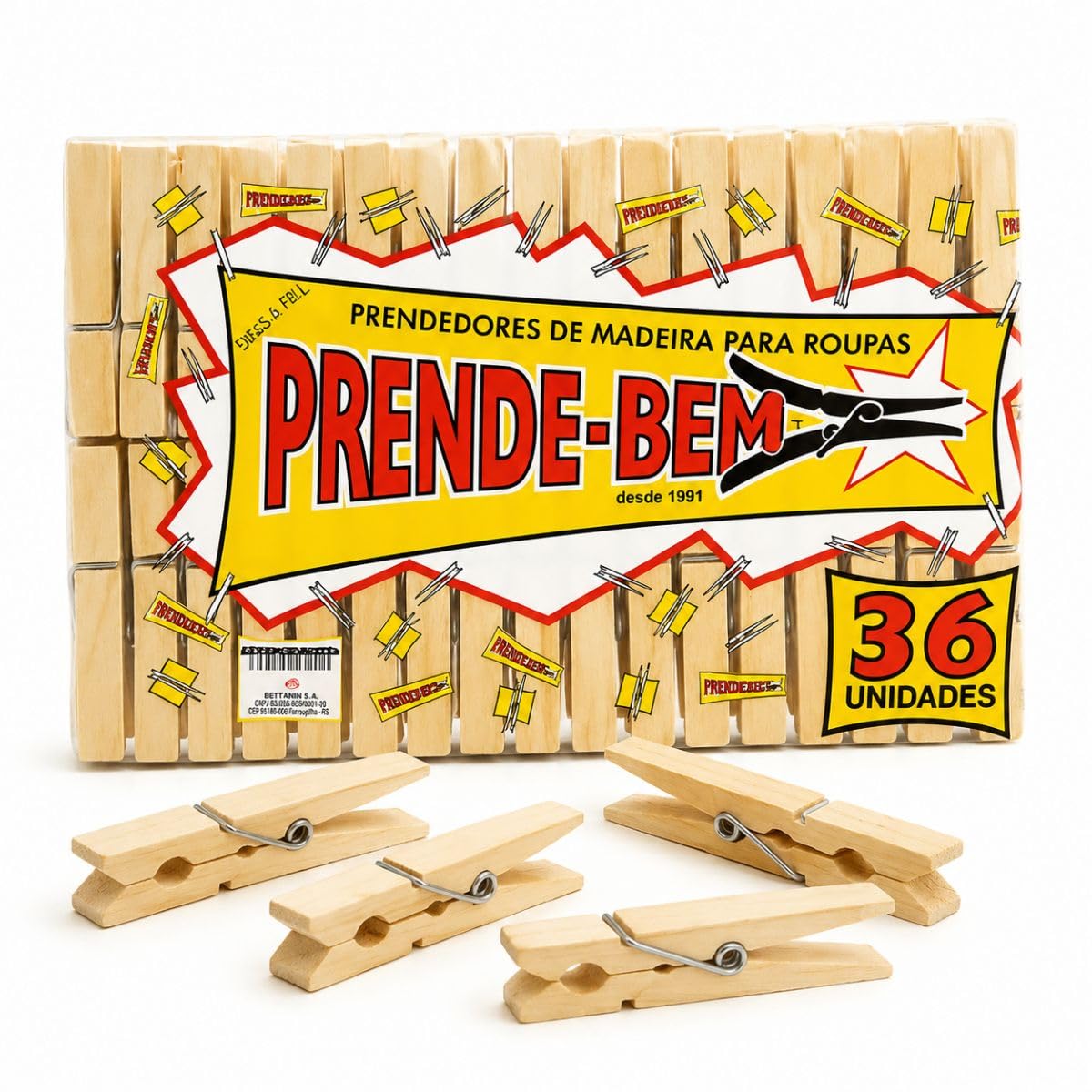 Kit 36 Prendedores 7cm Grande Pregadores Roupas Varal Multiuso Bambu Madeira Lixada Sem Farpas Não Enferruja Pode Molhar Alta Durabilidade Utensílio Doméstico Premium