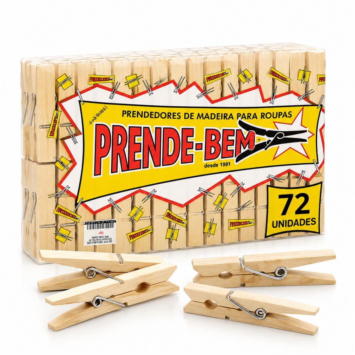 Kit 72 Prendedores 7cm Grande Pregadores Roupas Varal Multiuso Bambu Madeira Lixada Sem Farpas Não Enferruja Pode Molhar Alta Durabilidade Utensílio Doméstico Premium