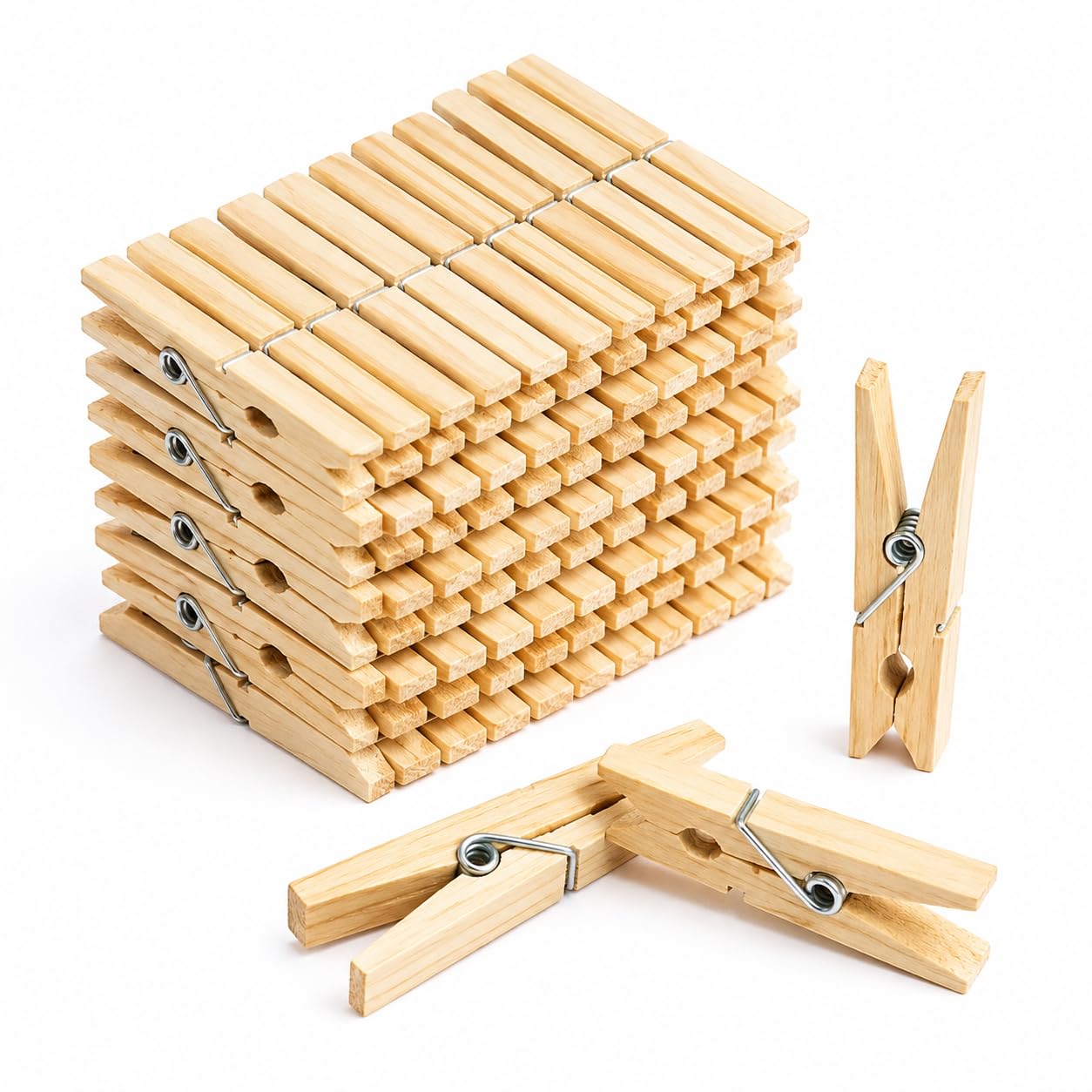 Kit 108 Prendedores de Roupas de Madeira Premium 7x1 cm | Pregadores Multiuso com Mola Reforçada Ideal para Organização de Roupas