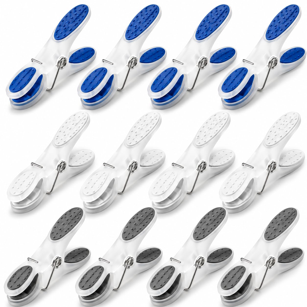 Prendedor de Roupa Reforçado | Kit 12 Unidades com Mola de Aço | Pregador Antideslizante Alta Fixação no Varal | Resistente para Roupas Pesadas e Vento | Azul Cinza Branco