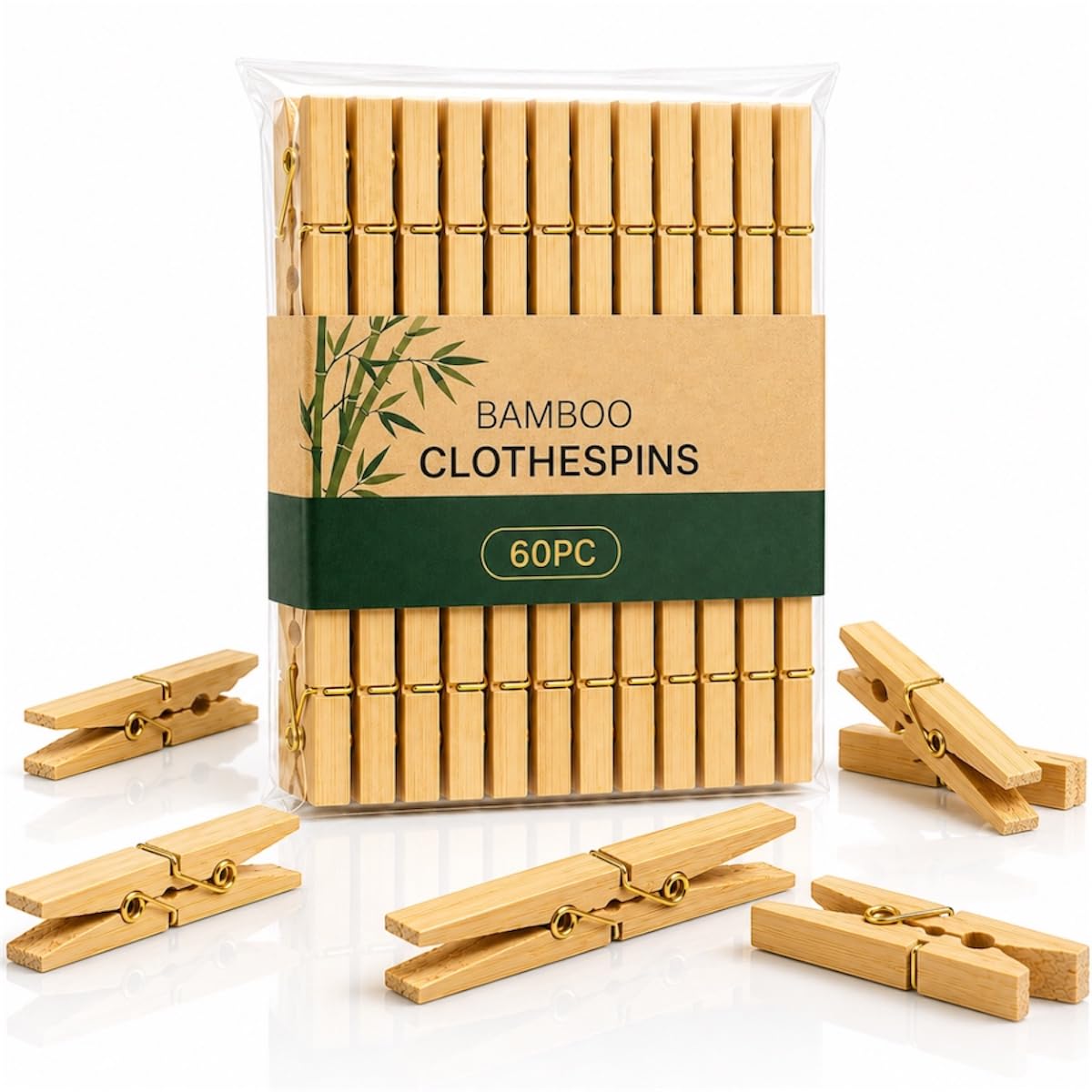 Kit 60 Unidades Pregador de Roupa Bambu Reforçado Sem Farpas | Alta Durabilidade, Resistente a Quebra, Pode Molhar, Varal Multiuso, Utensílio Doméstico