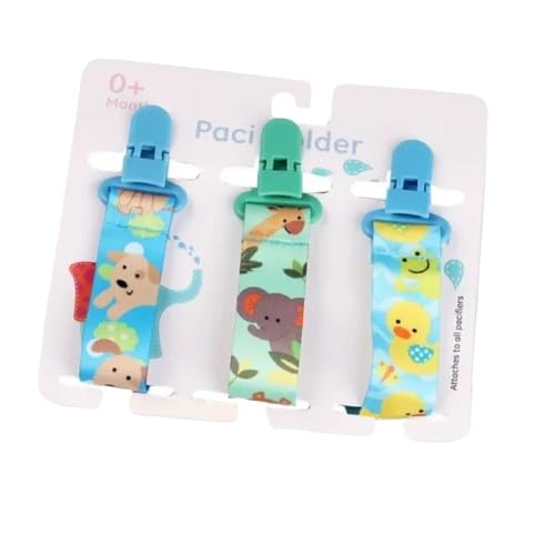 Kit 3 Prendedor de Chupeta Universal Menino e Menina Diversas Estampas Fácil de Limpar (Cachorrinho, pintinho e zoo)