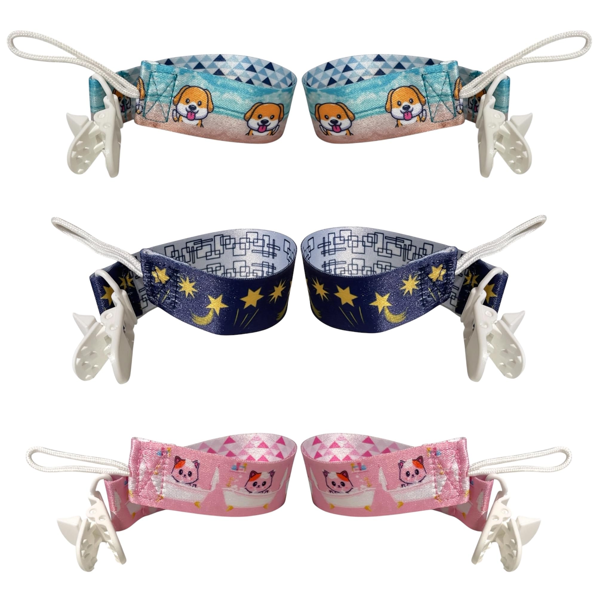 Kit 2 Prendedor De Chupeta Bebe Clip Jacaré Atóxico Livre de BPA Universal (Rosa, Gato) | Compatível com várias marcas