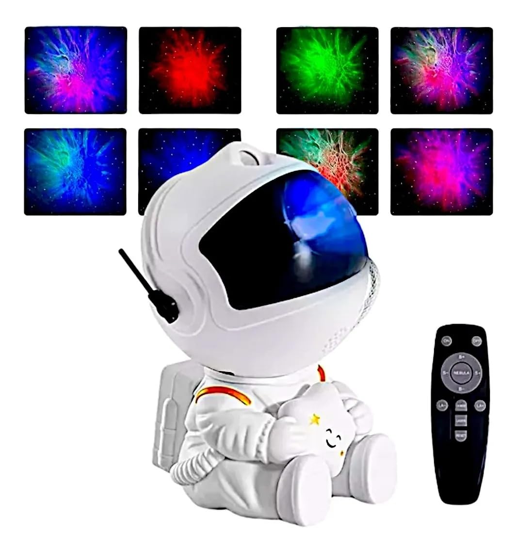 Projetor Astronauta Galáxia LED RGB com Controle Remoto, Luminária Noturna Estrelas e Nebulosa, Luz Ambiente Decorativa para Quarto Infantil, Bebê e Decoração