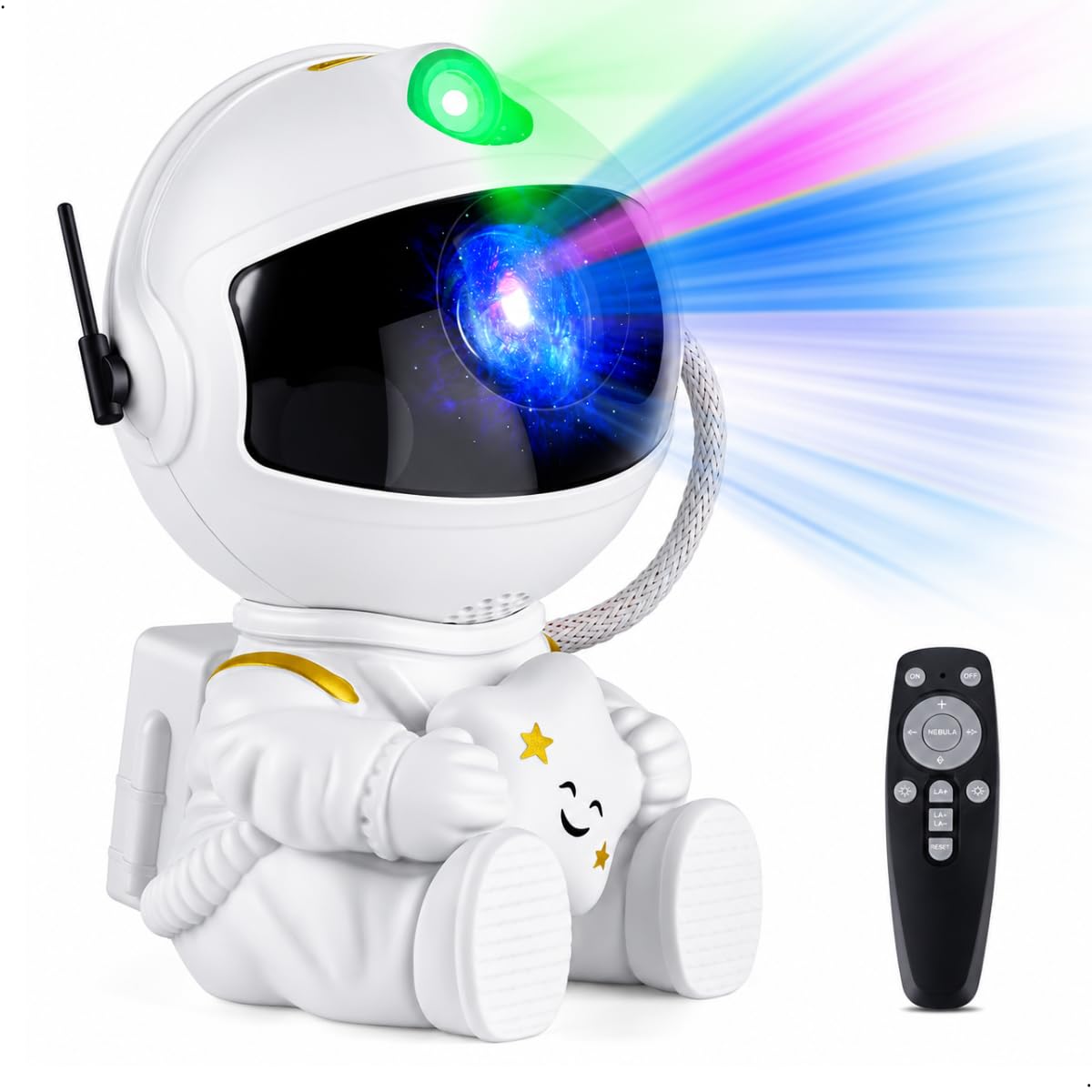 HOME GOURMET Mini Projetor Astronauta Galáxia LED com Controle Remoto Nebulosa Estrelas Luz Noturna Decorativa