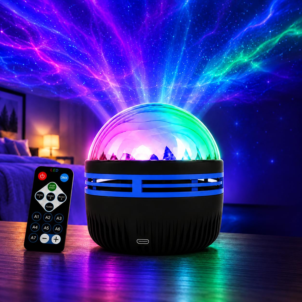 Luminária Projetor LED RGB com Controle Remoto Projetor de Estrelas e Céu Noturno Luz Decorativa para Quarto Infantil Bebê e Adulto