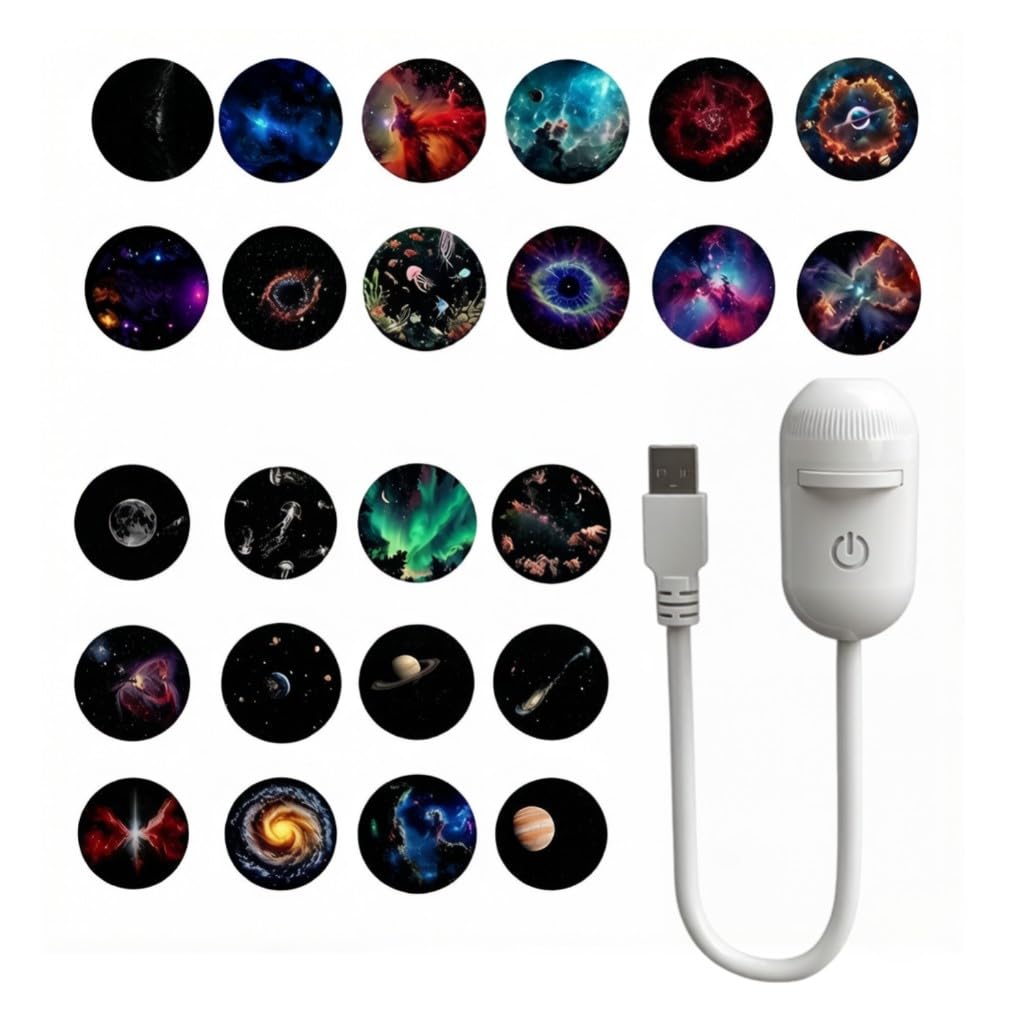 Projetor Estrela Portátil USB 24 Slides Céu Estrelado - 60g Luz Projeção Relaxante para Quarto Infantil