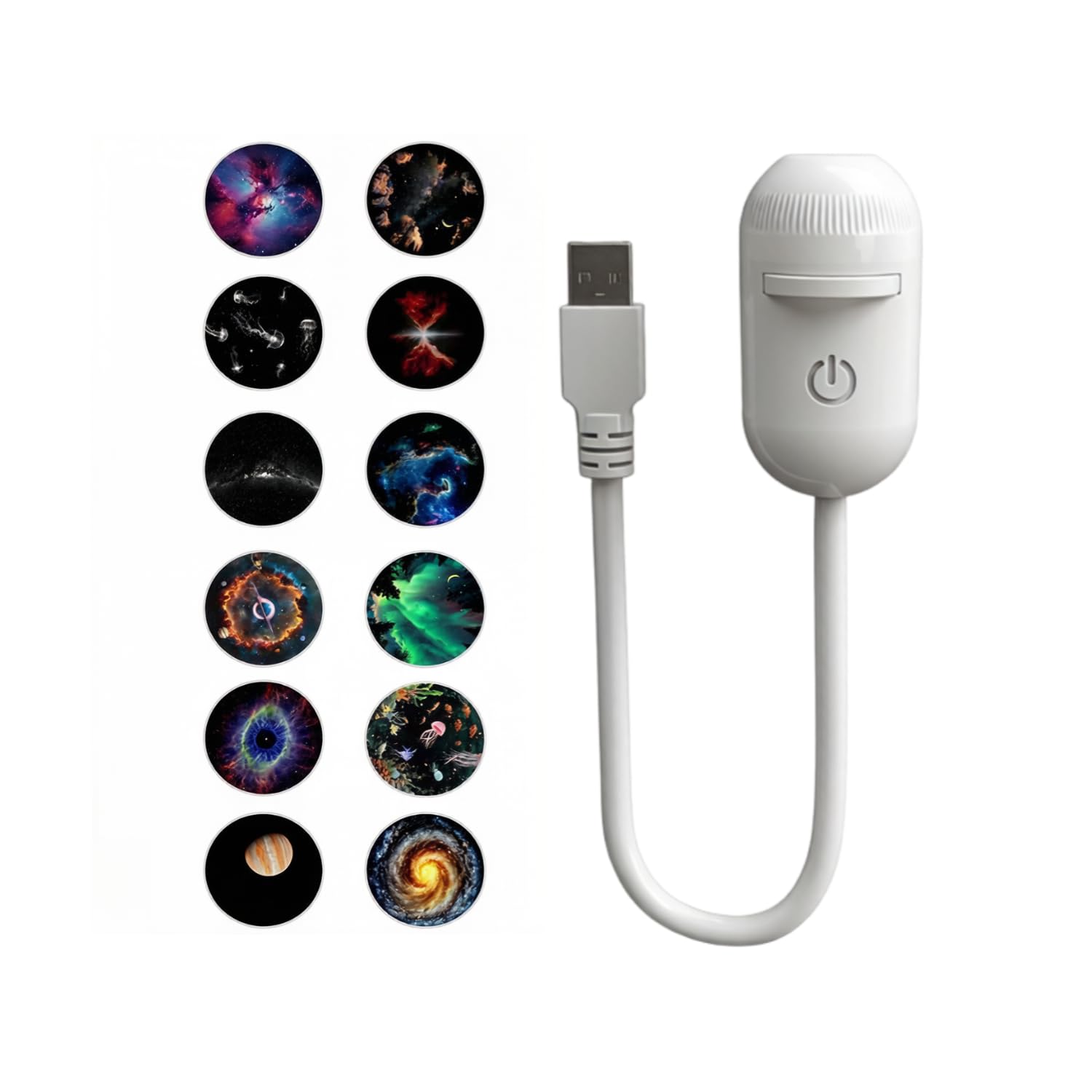 Projetor Estrela Noturna 2 em 1 12 Lâminas Luz USB Portátil - Cúpula Flexível 360 com 1120 Lumens Abajur Relaxante para Quarto Bebê