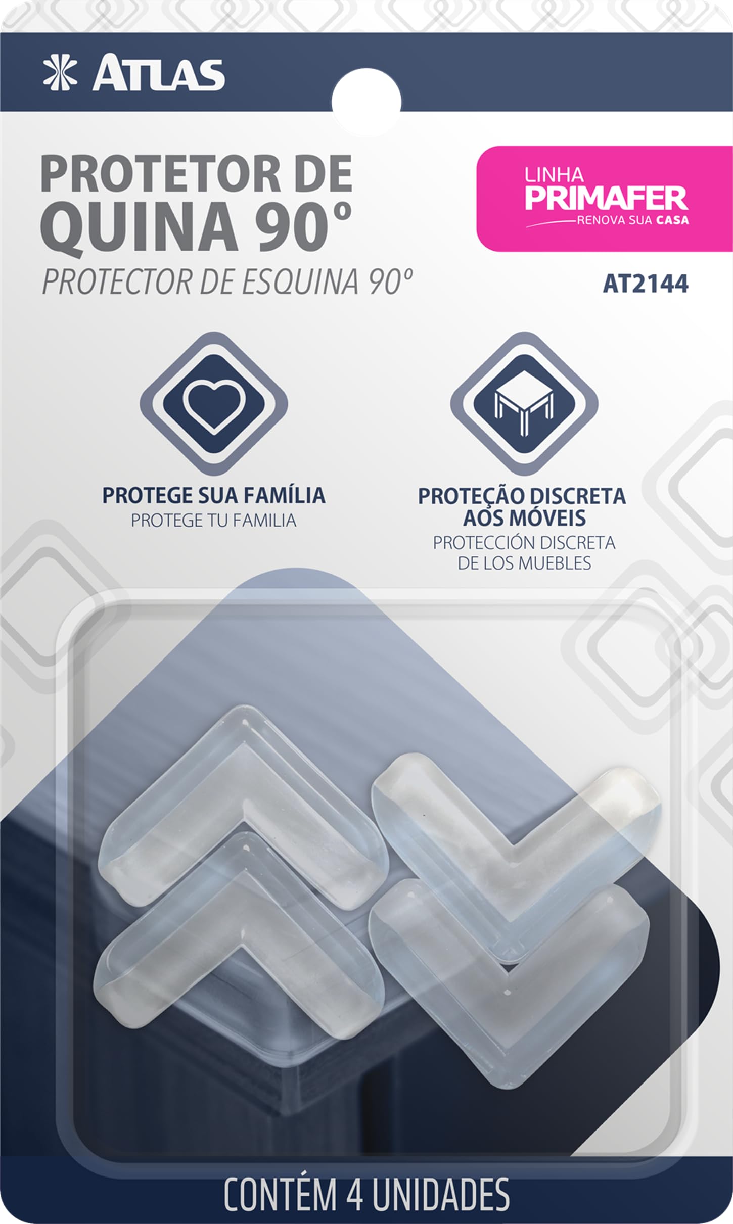 Atlas - Protetor de Quina de 90º em Silicone, Cartela com 4 Unidades.