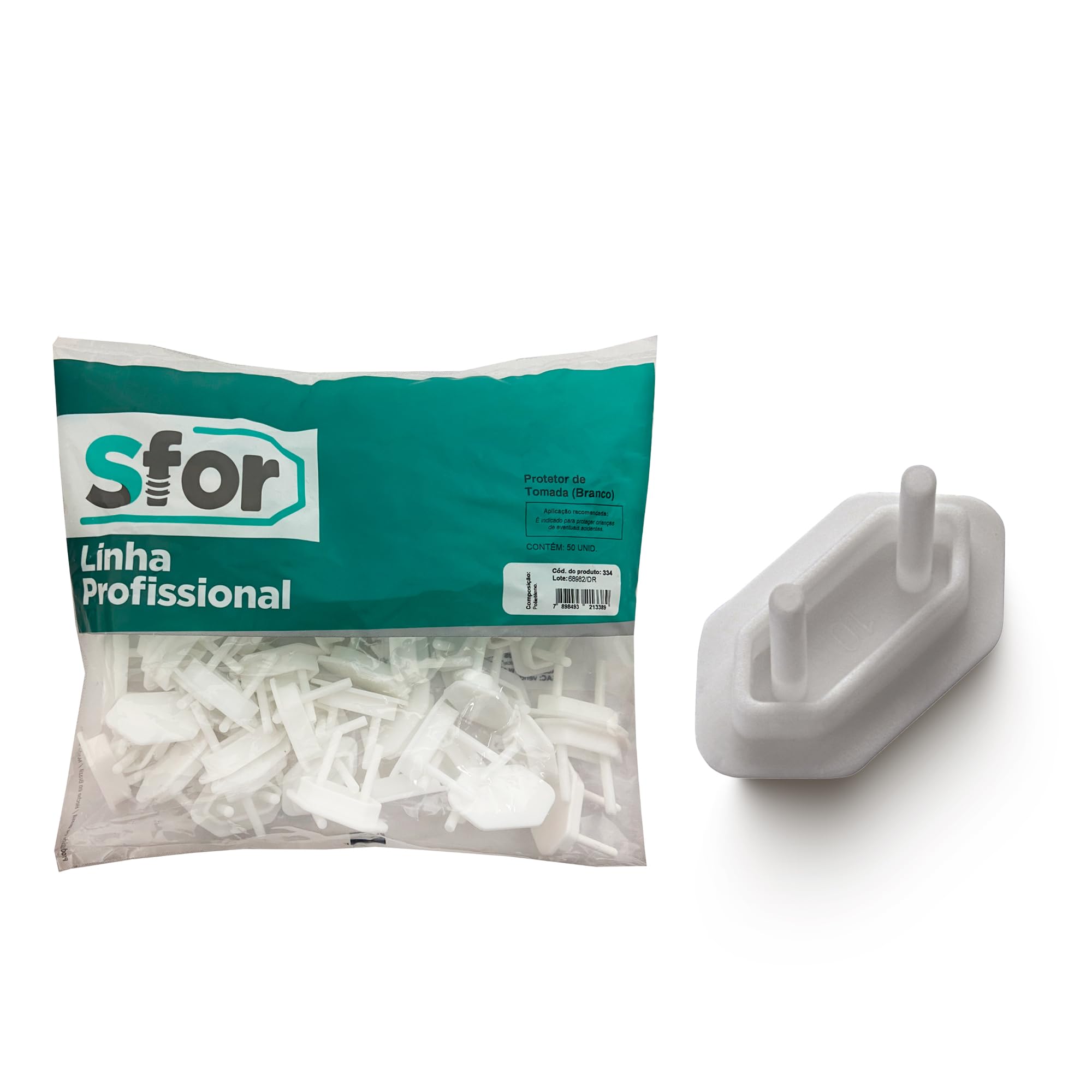 Sforplast Sfor | Protetor De Tomada Branco | 50 Peças | Proteção Para Bebês E Crianças