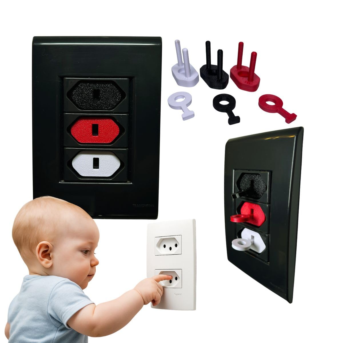 Protetor de Tomada Infantil com Chave de Segurança | Kit Anti-Choque para Crianças e Bebês | Previne Acidentes | Compatível com Tomadas 2P+T | Fácil de Instalar (Branco, kit com 10 protetores)