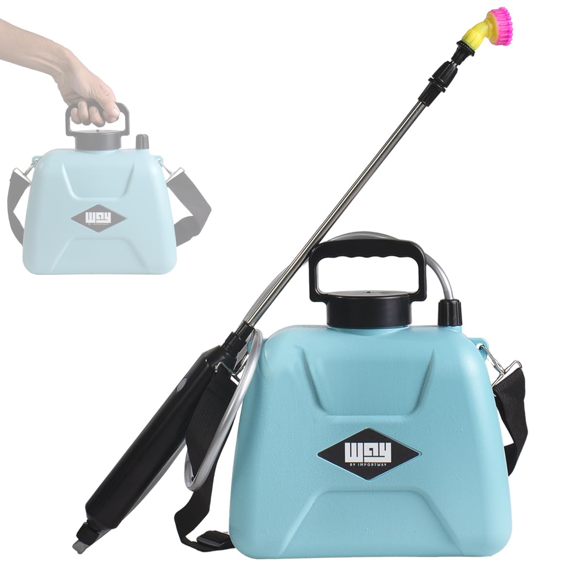 Bvx Pulverizador Elétrico Portátil Recarregável 5 Litros com Alça de Ombro, Bateria 2400mAh, 3 Bicos Intercambiáveis, Haste Telescópica 60cm