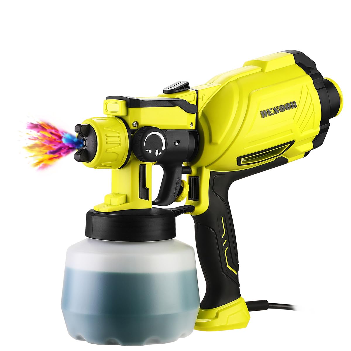 DESOON Pistola de Pintura 1600W Elétrica 220V Pulverizador de Tinta Profissional 1200ml 100 din-s Com 4 Bicos de Cobre E Controle de Fluxo para Casa e Jardim