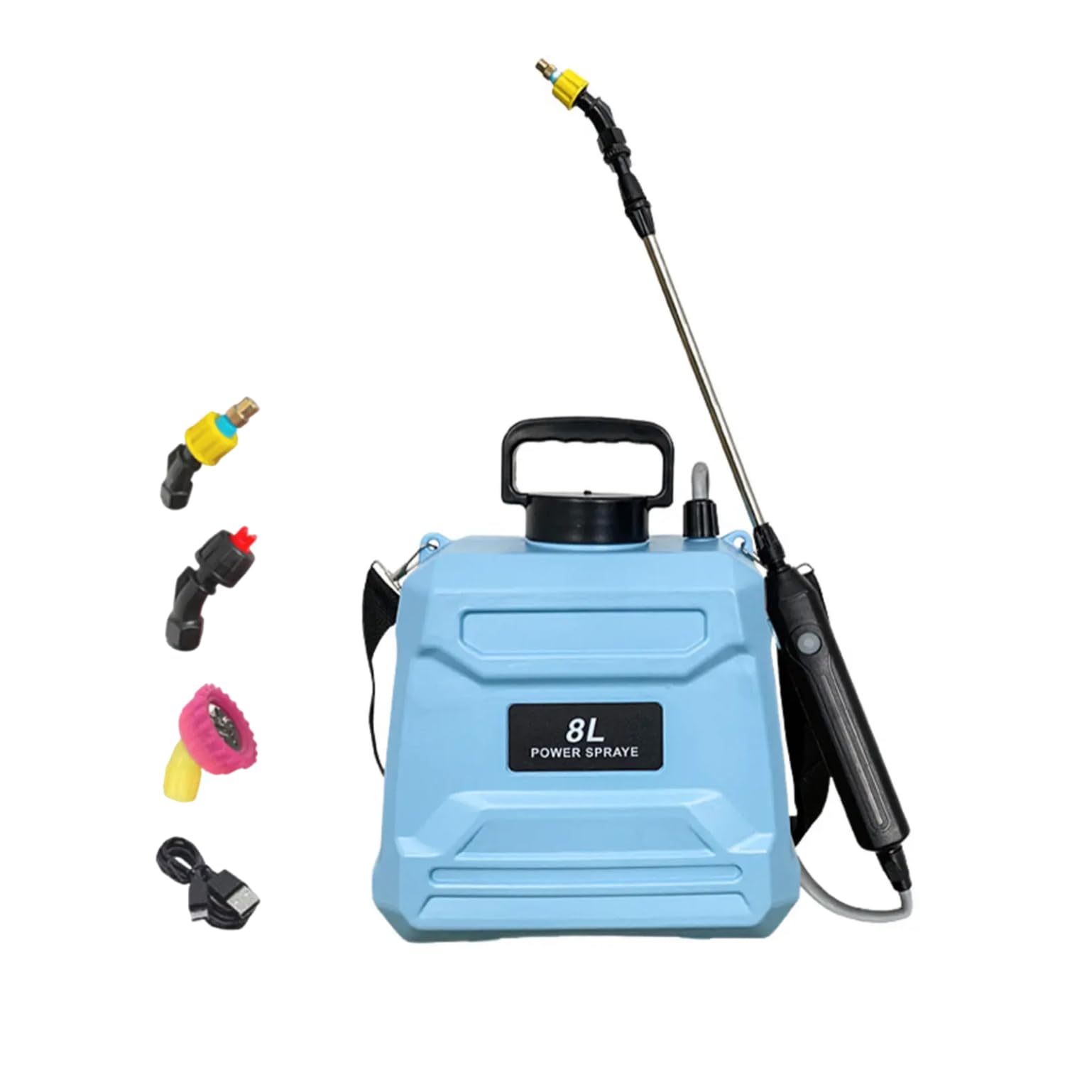 Pulverizador Elétrico Recarregável 8L com Bico Ajustável Jardim - Tanque Leve 900g 3 Bicos Portátil para Plantas