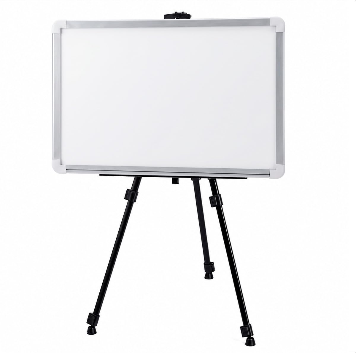 Lousa Branca Quadro Branco 100x70cm com Suporte Tripé Portátil Moldura Alumínio e Superfície UV para Apresentações Reuniões e Escritório, Lousa + Tripé