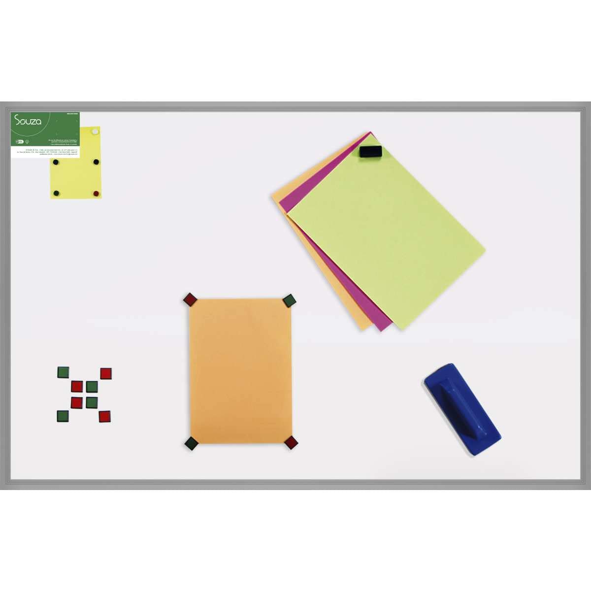 Souza & Cia Quadro Branco Luxo Magnético 120x90 CM, Moldura em Alumínio Pop, Escrita a Seco, Modelo 1095, Ideal para Escritórios, Escolas e Uso Profissional