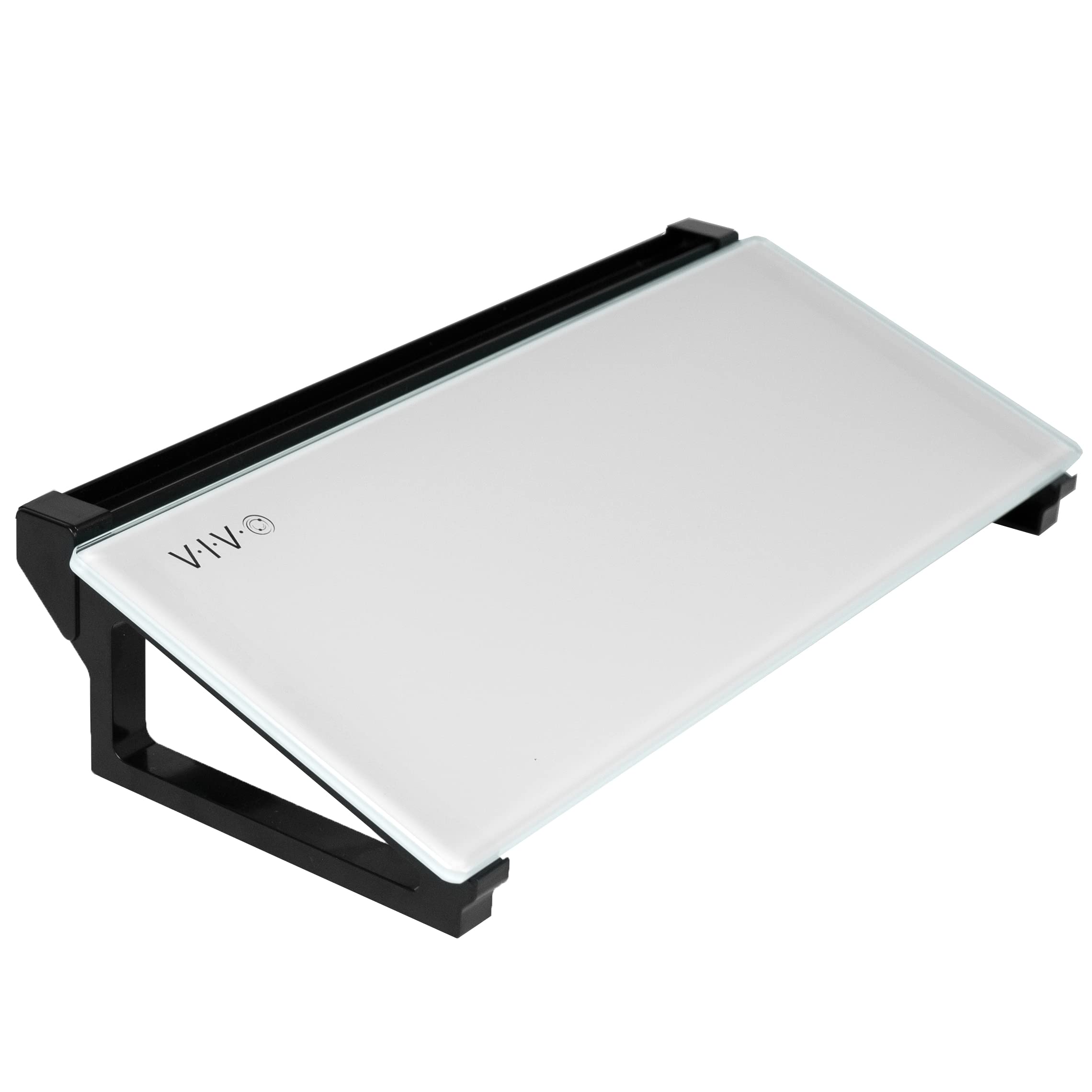Quadro Branco de Mesa VIVO em Vidro 40,6 x 17,8 cm com Ranhura para Marcador e Armazenamento Aberto, Superfície Branca Anti-Manchas, Estrutura Preta, DESK-WB16D