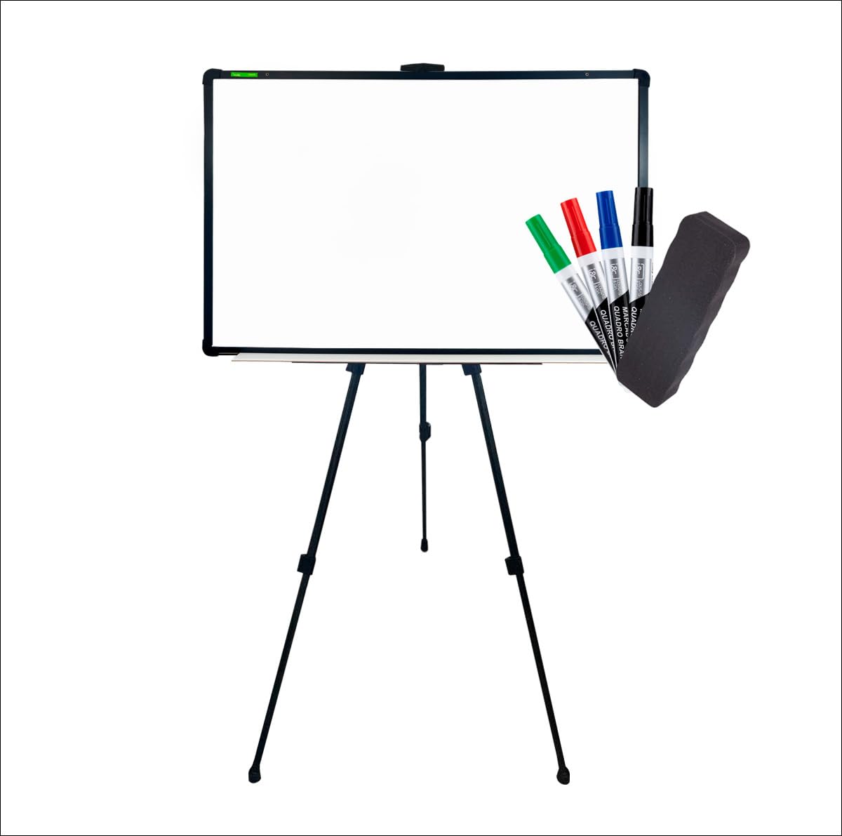 Kit Quadro Branco Lousa Branca 120x80 cm com Suporte cavalete Tripé de Aço Regulável com quatro canetas e um apagador