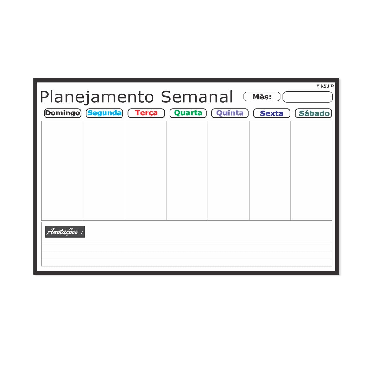 Planner Semanal Lousa Branca 60x40cm em MDF 3mm Quadro de Planejamento Semanal com Campo de Anotacoes Nao Precisa Furar Parede Ideal para Casa e Escritorio