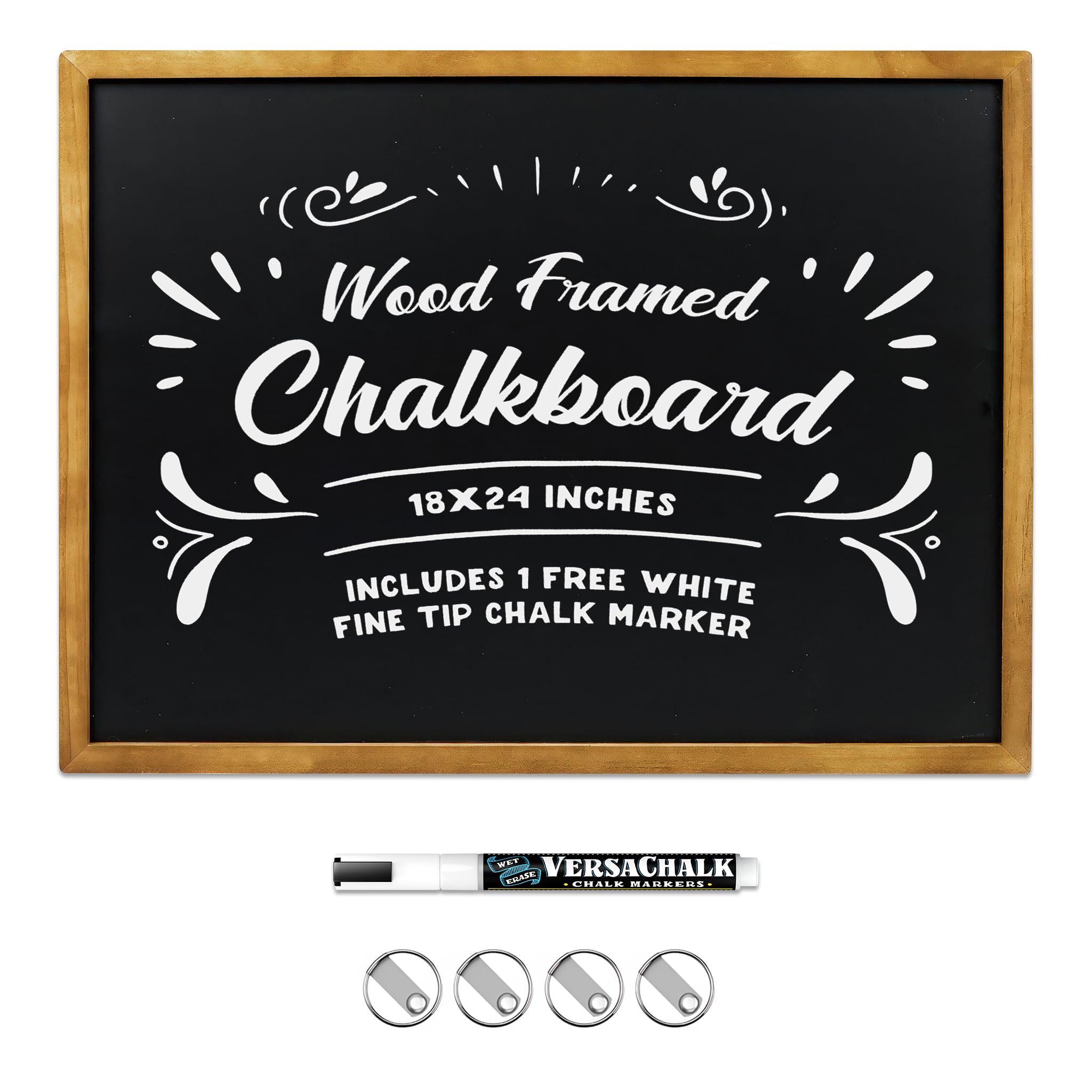 VersaChalk Quadro negro com moldura de madeira rústica (45,7 cm x 61 cm, superfície magnética) quadro-negro para cozinha, sala de aula, menu de café, decoração de parede inclui 1 marcador de giz