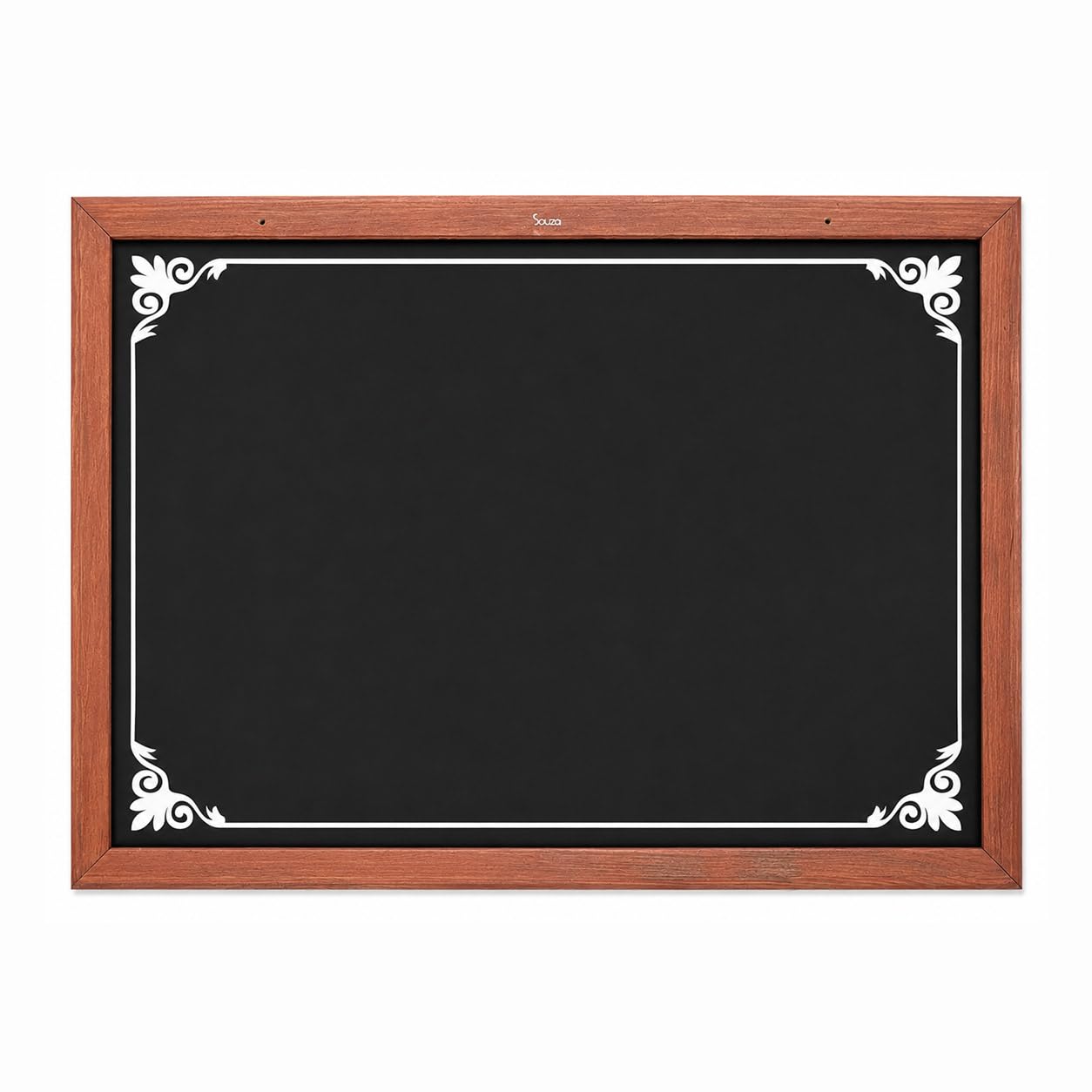 Souza & Cia Quadro Negro Decorado 70 x 50 cm - Estampa II , Lousa para Giz, Moldura em Madeira Pinus Mogno, Fixação Horizontal ou Vertical, Modelo 2106