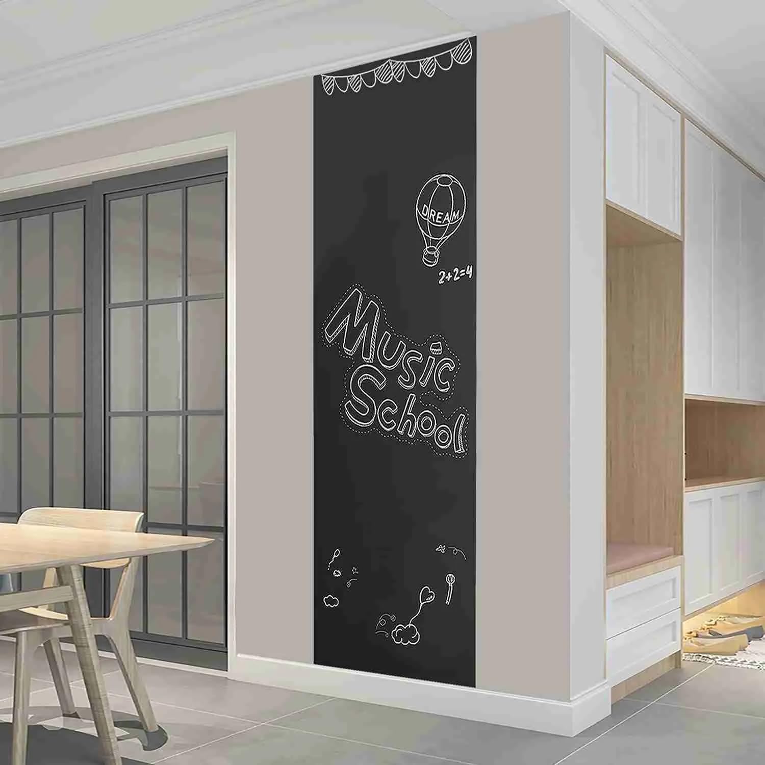 Lousa Adesiva Quadro Negro Preto Fosco, 200cm x 45cm, Vinil Adesivo, Removível, Para Escrita com Giz, Retangular, Moderno
