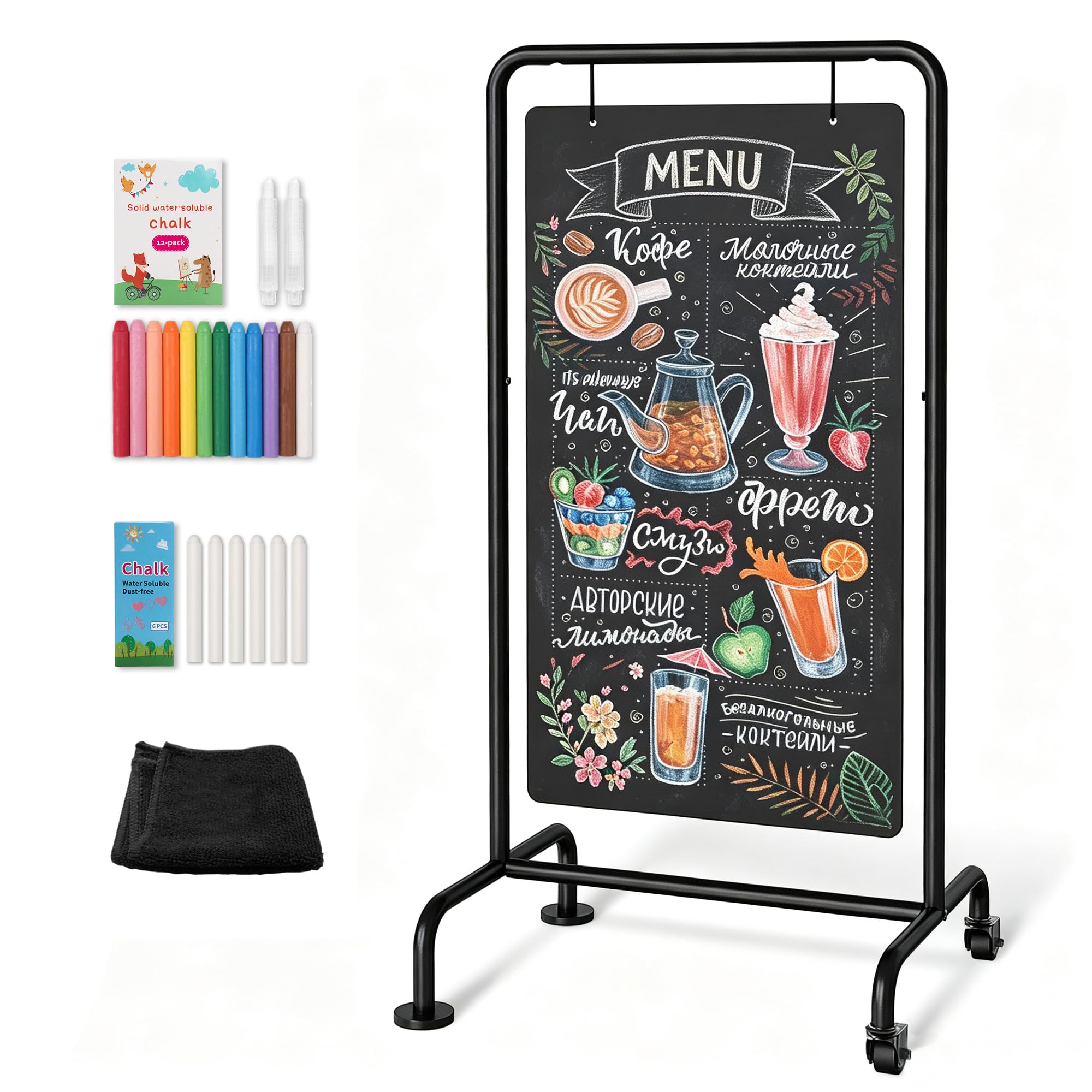 SELEAD Quadro negro de metal com rodas, tábua grande de calçada de 53,3 cm x 101,6 cm
