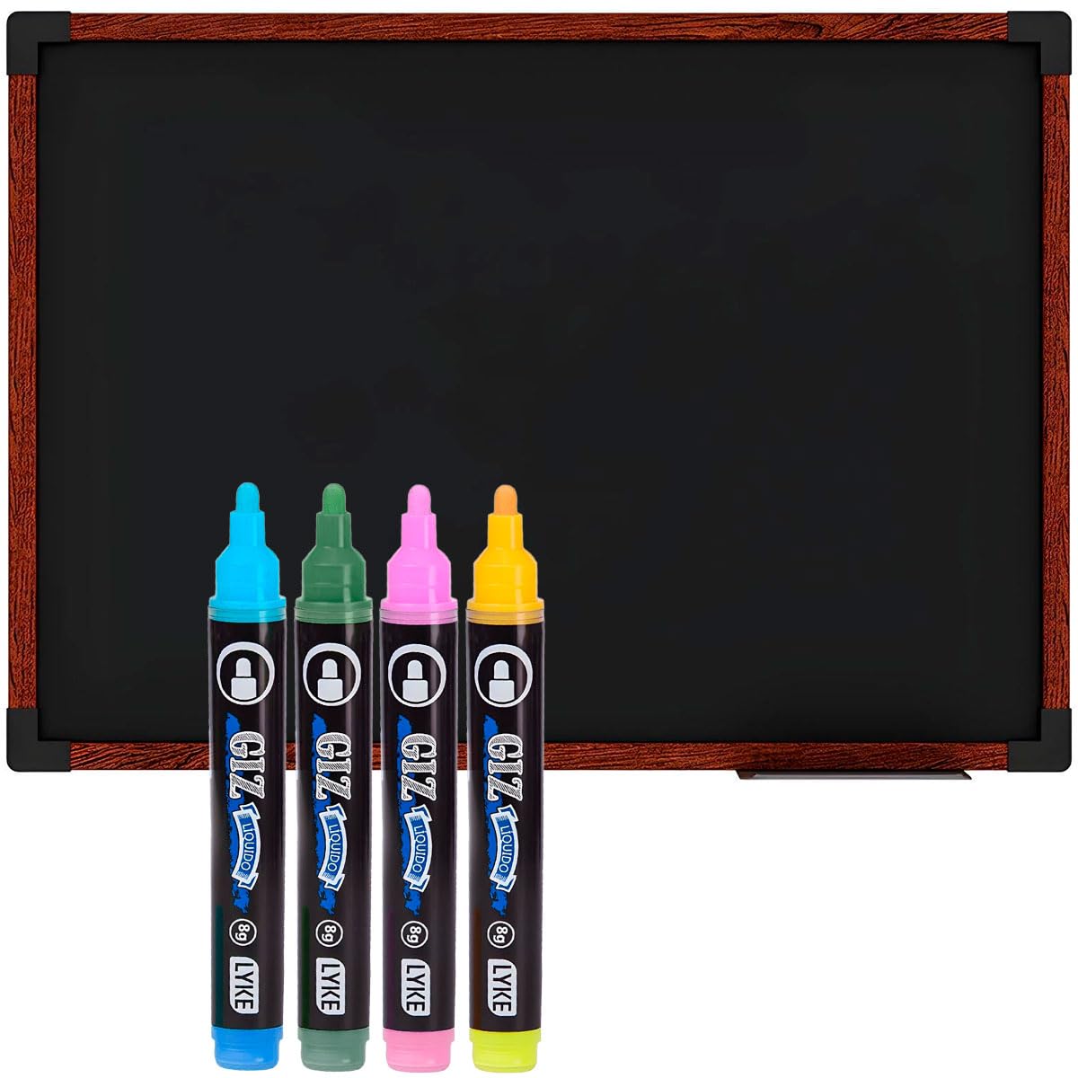 Lousa Quadro Negro 60x40 cm Stalo Soft Mogno com 4 Giz Líquidos Coloridos Quadro Preto para Recados Cardápio e Organização