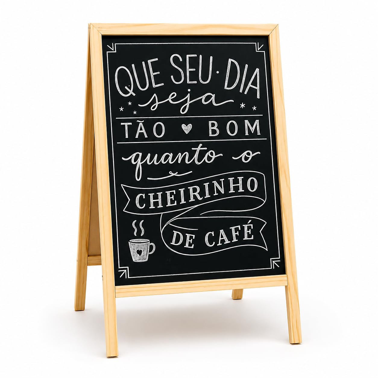 Lousa Cavalete Quadro Negro Dupla Face em Madeira Pinus 72,5 x 45 cm, Dobrável para Cardápio, Restaurante, Café, Bar e Eventos