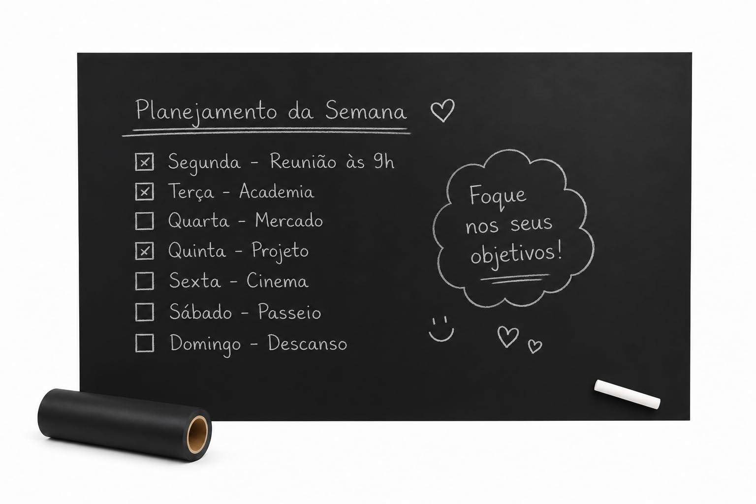 Lousa Adesiva Quadro Negro Preto 45cm x 2m Autocolante Para Parede Escreva com Giz Comum Horizontal ou Vertical Ideal para Quarto Infantil Cozinha Escritório e Sala de Aula
