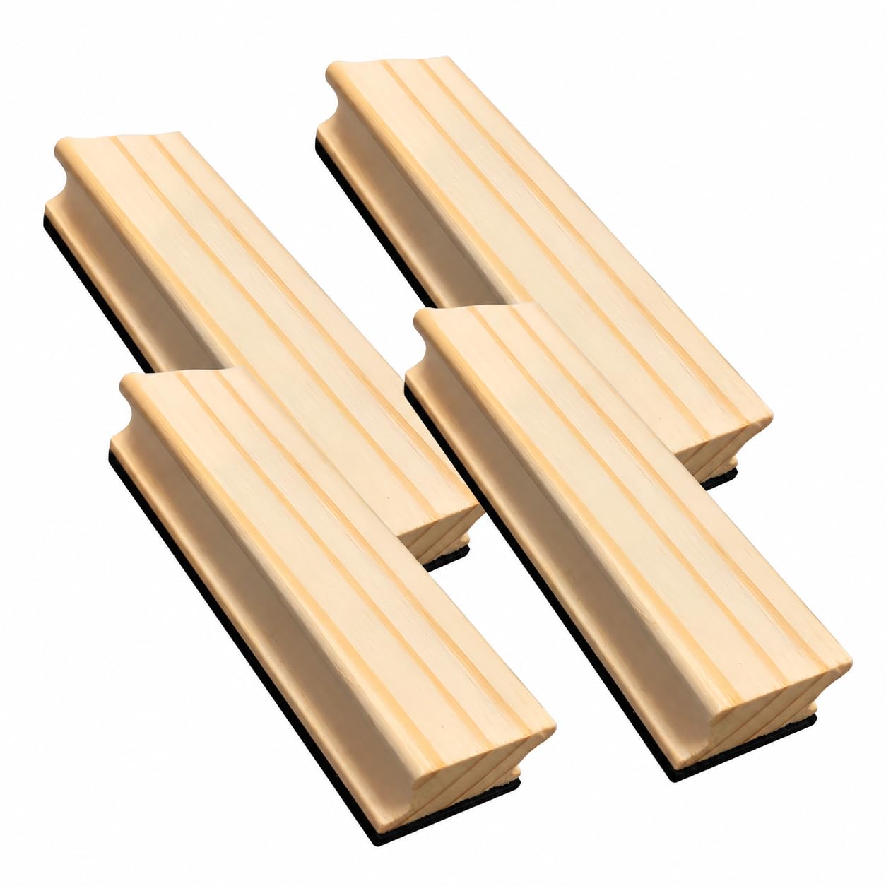Kit 4 Apagador para Lousa e Quadro Negro Stalo Madeira Pinus Espuma Macia 13x3cm para Escrita a Giz Uso Escolar e Residencial