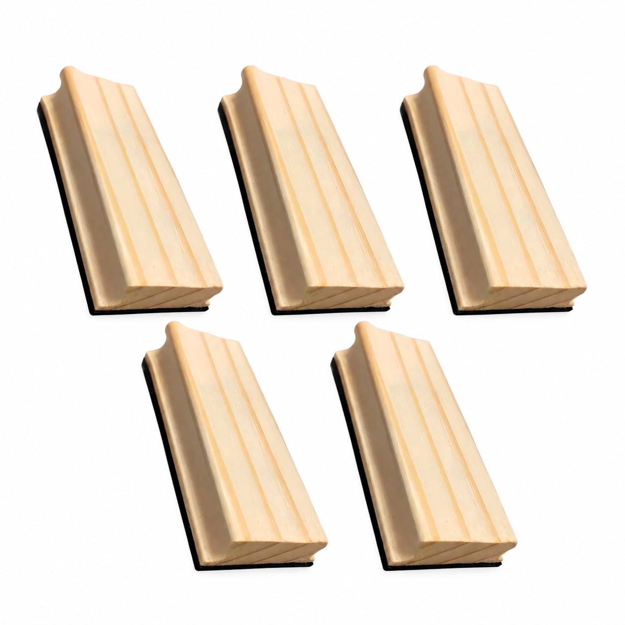 Kit 5 Apagadores Stalo para Lousa Quadro Negro Moldura Madeira Pinus Espuma Macia Giz 13 x 3 cm Sala de Aula