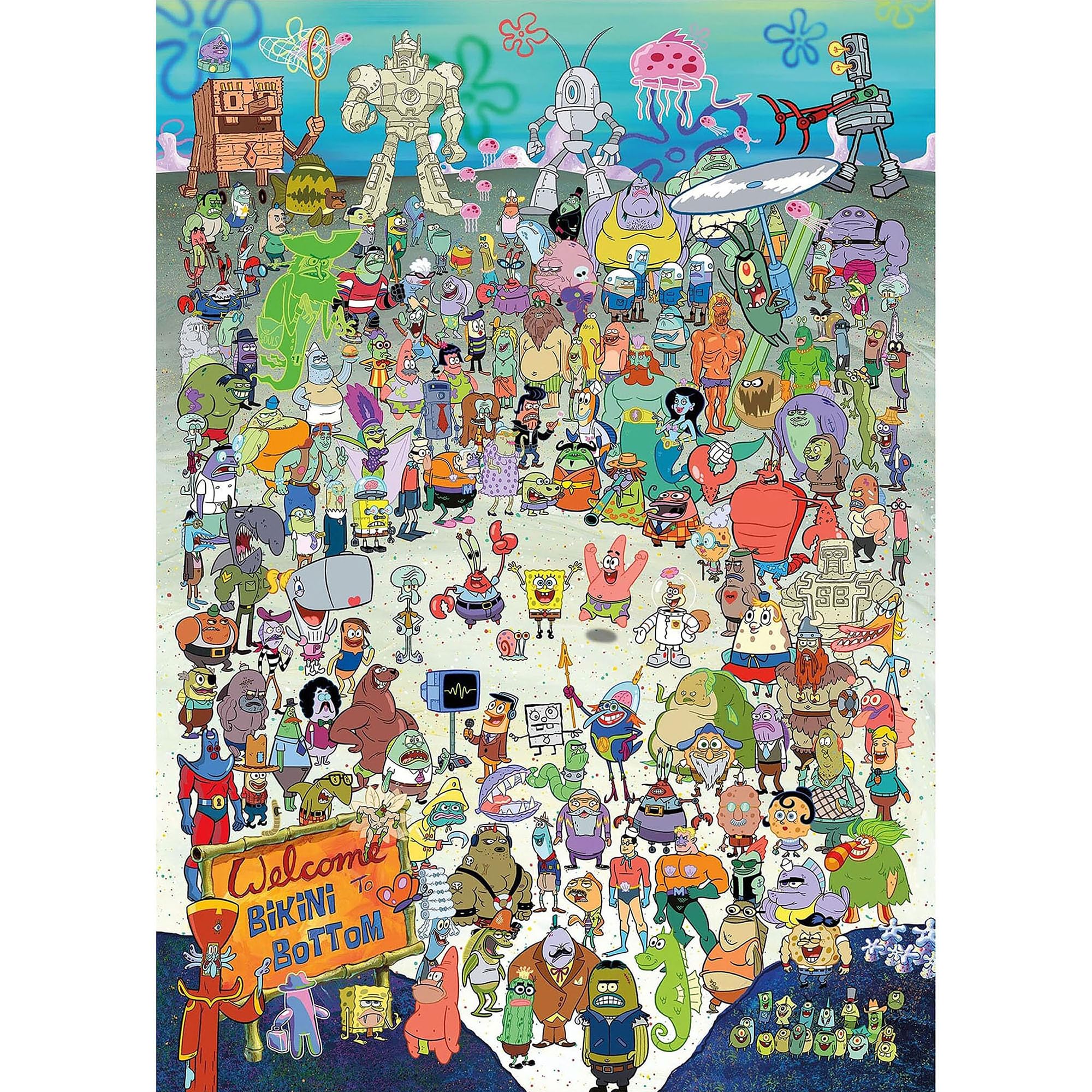 Aquarius Quebra-cabeças de esponja Bob (1000 peças), produto oficial de esponja e colecionáveis, livre de brilho, ajuste de precisão, praticamente sem pó - 50 x 60 cm